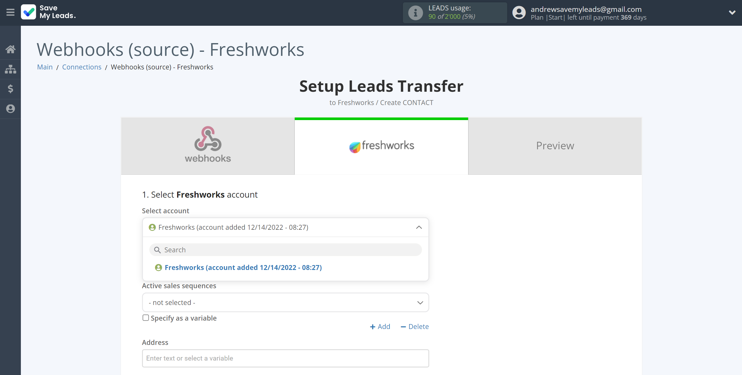 How to Connect Webhooks with Freshworks Create Contacts | Data Destination account selection How to Connect Webhooks with Freshworks Create Contacts | Data Destination account selection