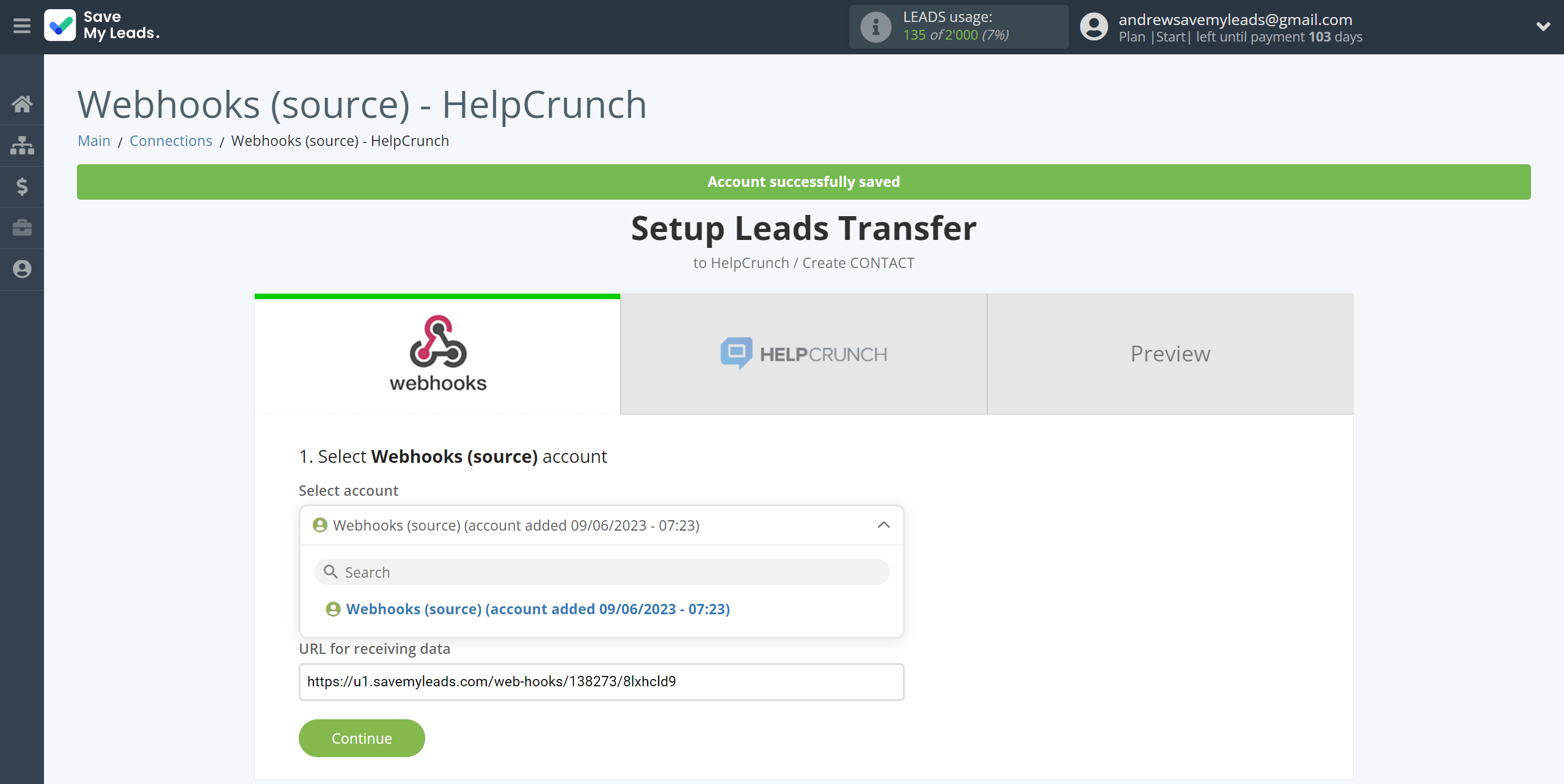 How to Connect Webhooks with HelpCrunch Create Contacts | Data Source account selection How to Connect Webhooks with HelpCrunch Create Contacts | Data Source account selection