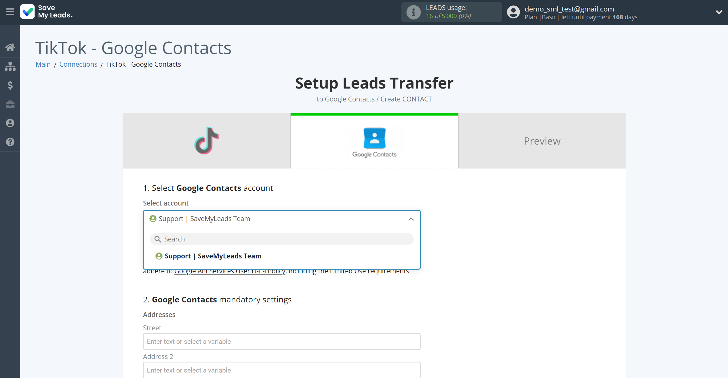 How to Connect TikTok with Google Contacts | Data Destination account selection How to Connect TikTok with Google Contacts | Data Destination account selection