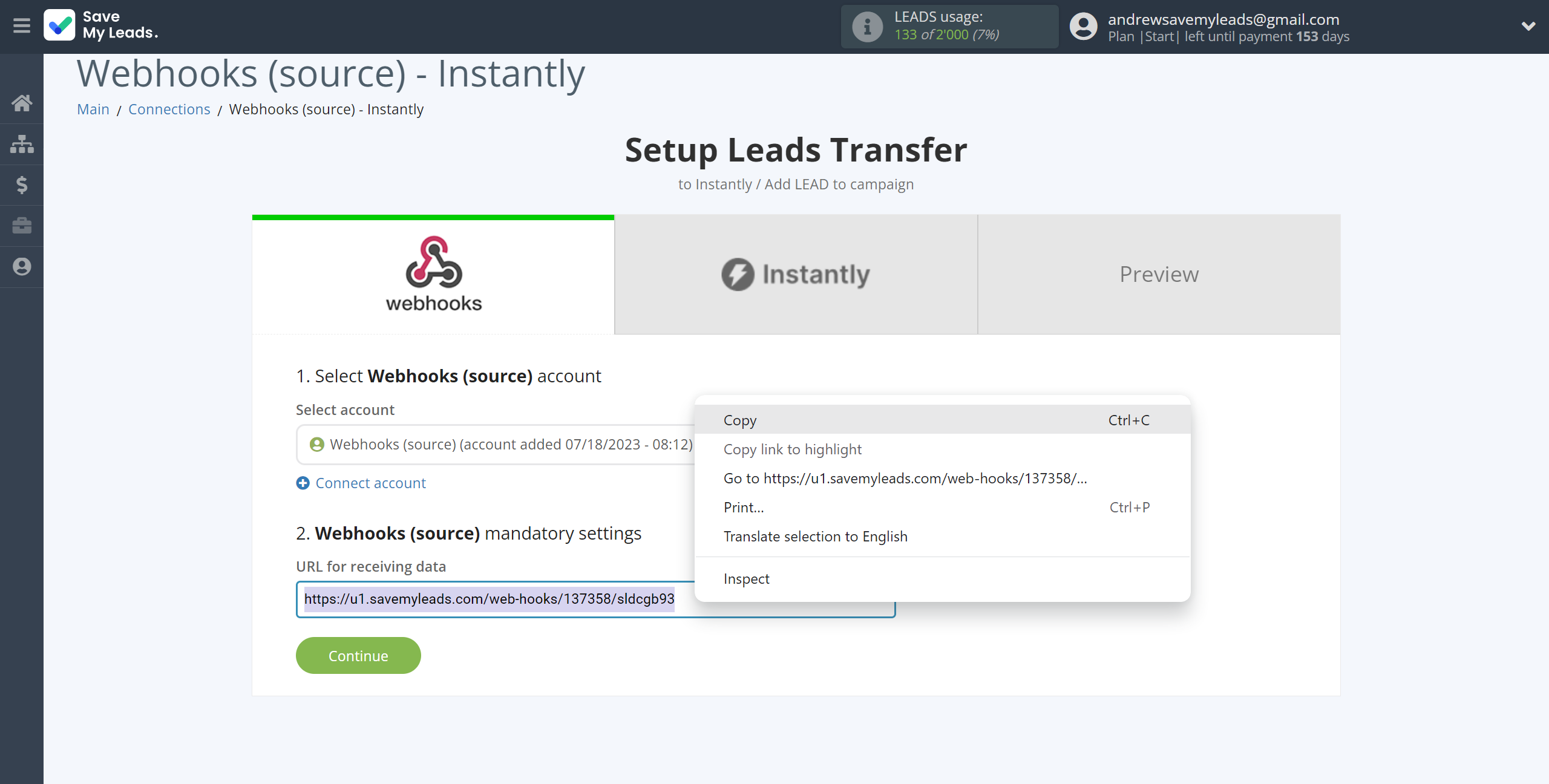 How to Connect Webhooks with Instantly Add lead to campaign | Data Source account connection How to Connect Webhooks with Instantly Add lead to campaign | Data Source account connection