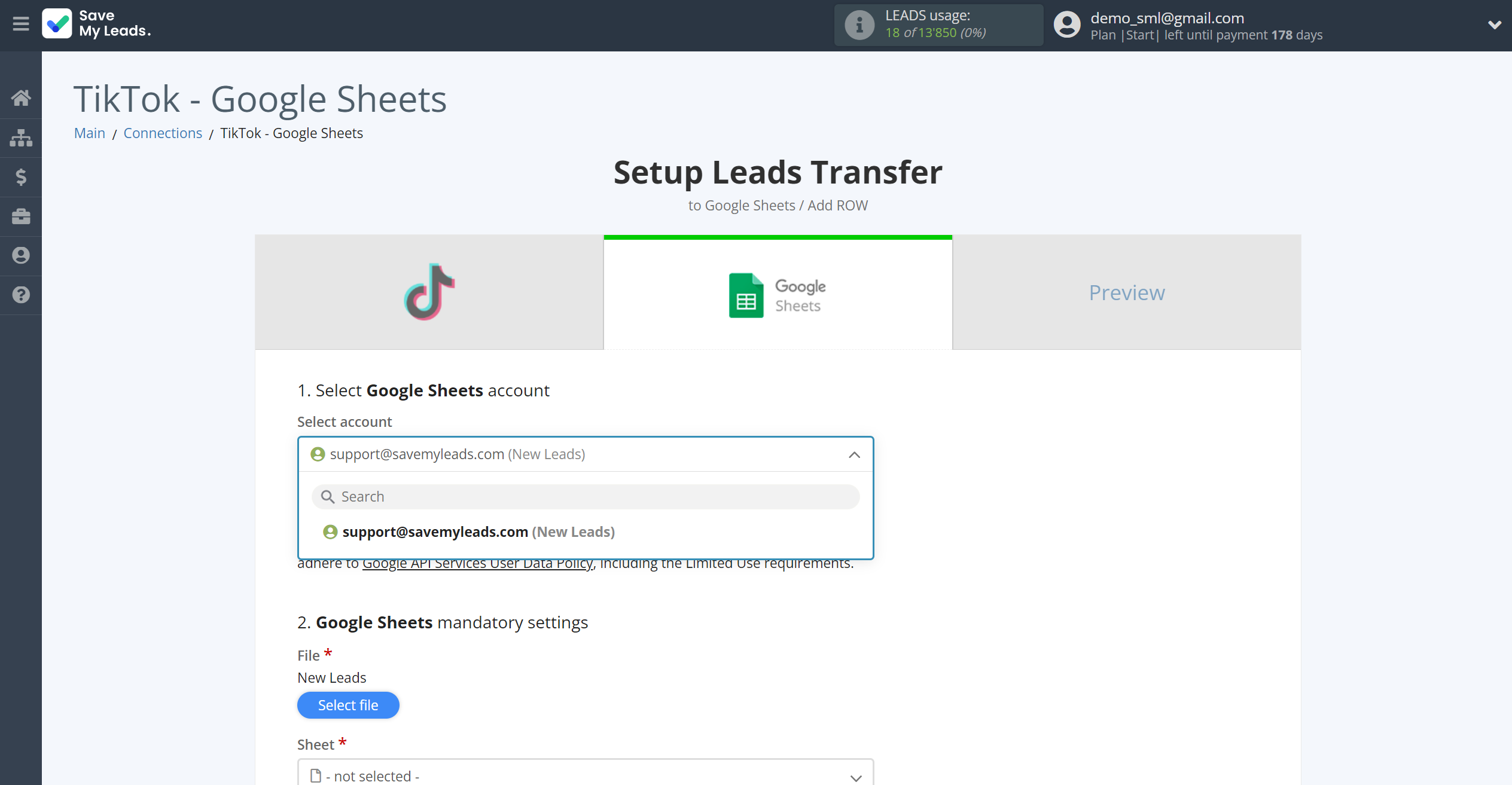 How to Connect TikTok with Google Sheets | Data Destination account selection How to Connect TikTok with Google Sheets | Data Destination account selection