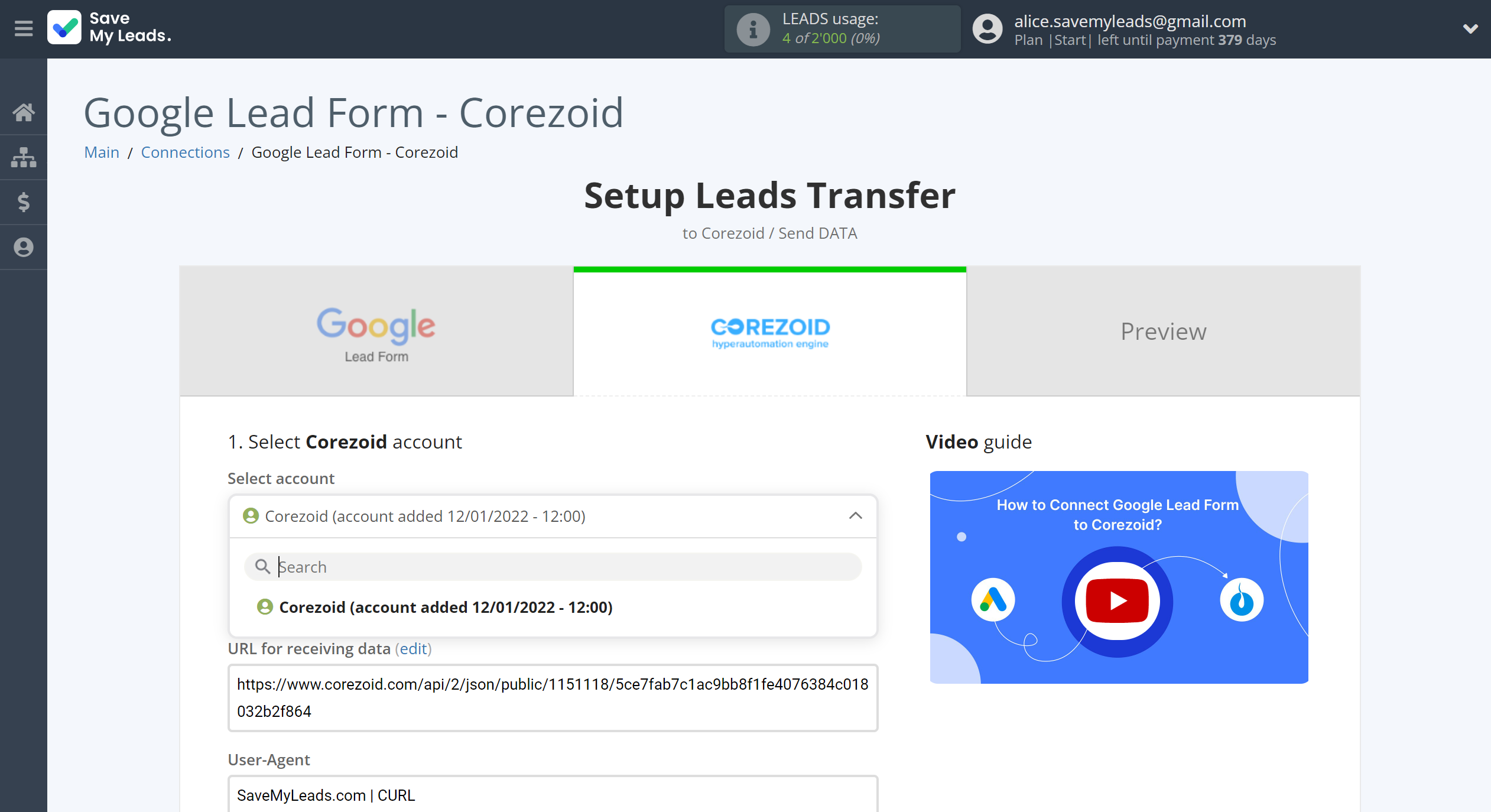 How to Connect Google Lead Form with Corezoid | Data Destination account selection How to Connect Google Lead Form with Corezoid | Data Destination account selection
