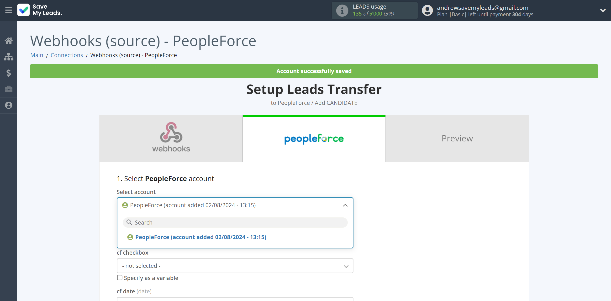 How to Connect Webhooks with PeopleForce Add Candidate | Data Destination account selection How to Connect Webhooks with PeopleForce Add Candidate | Data Destination account selection