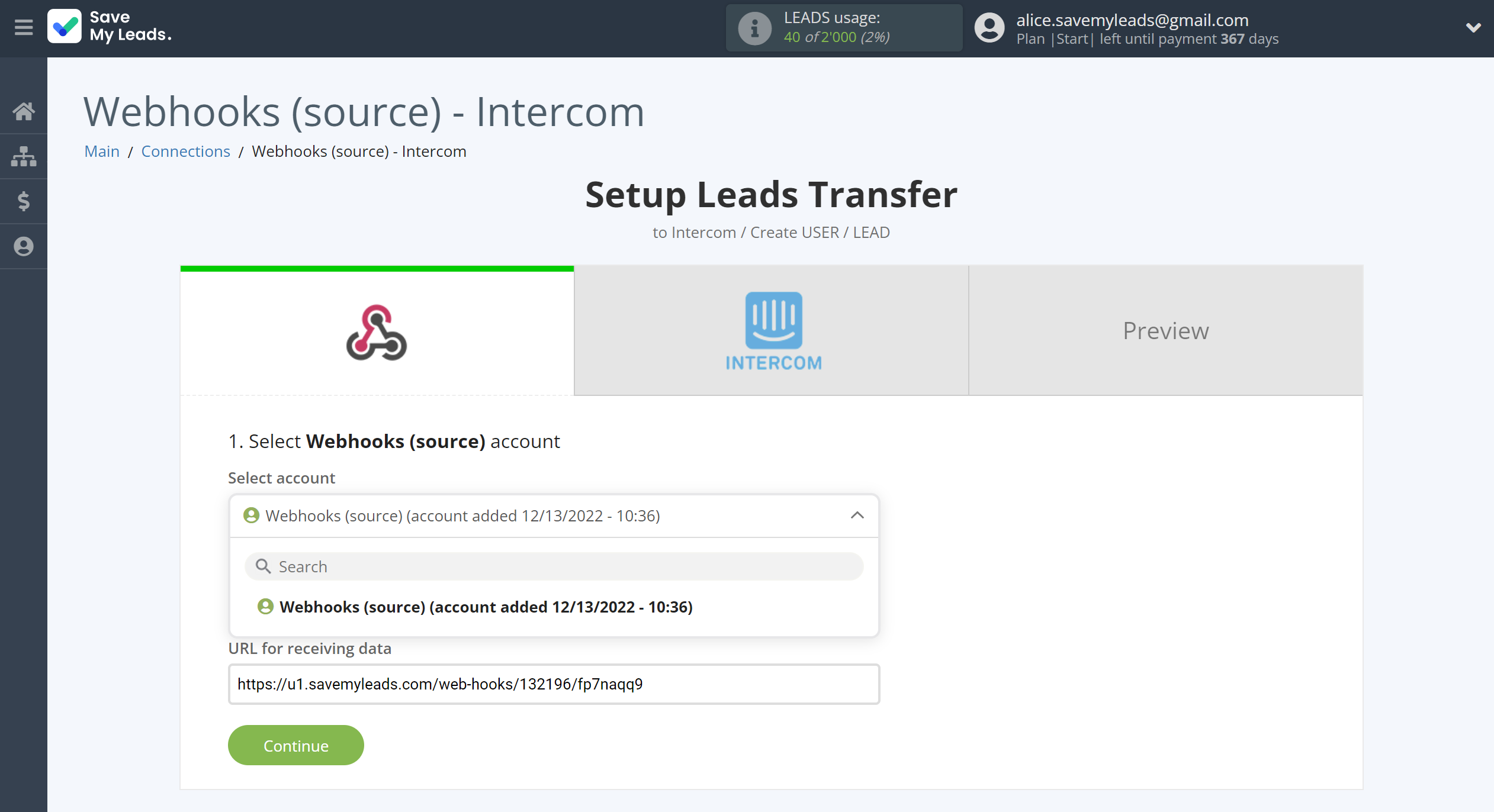 How to Connect Webhooks with Intercom | Data Source account selection How to Connect Webhooks with Intercom | Data Source account selection