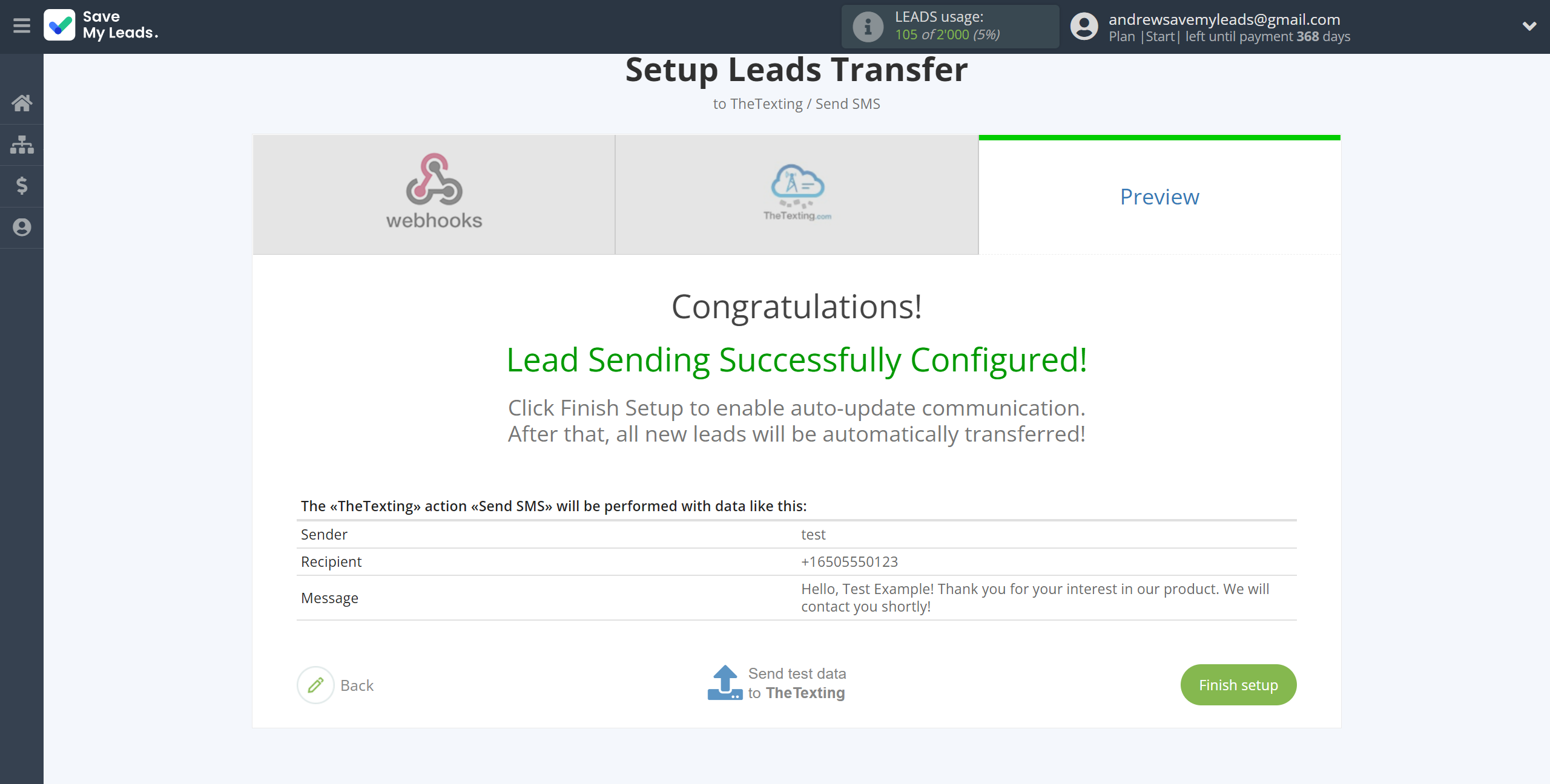 How to Connect Webhooks with TheTexting | Test data How to Connect Webhooks with TheTexting | Test data