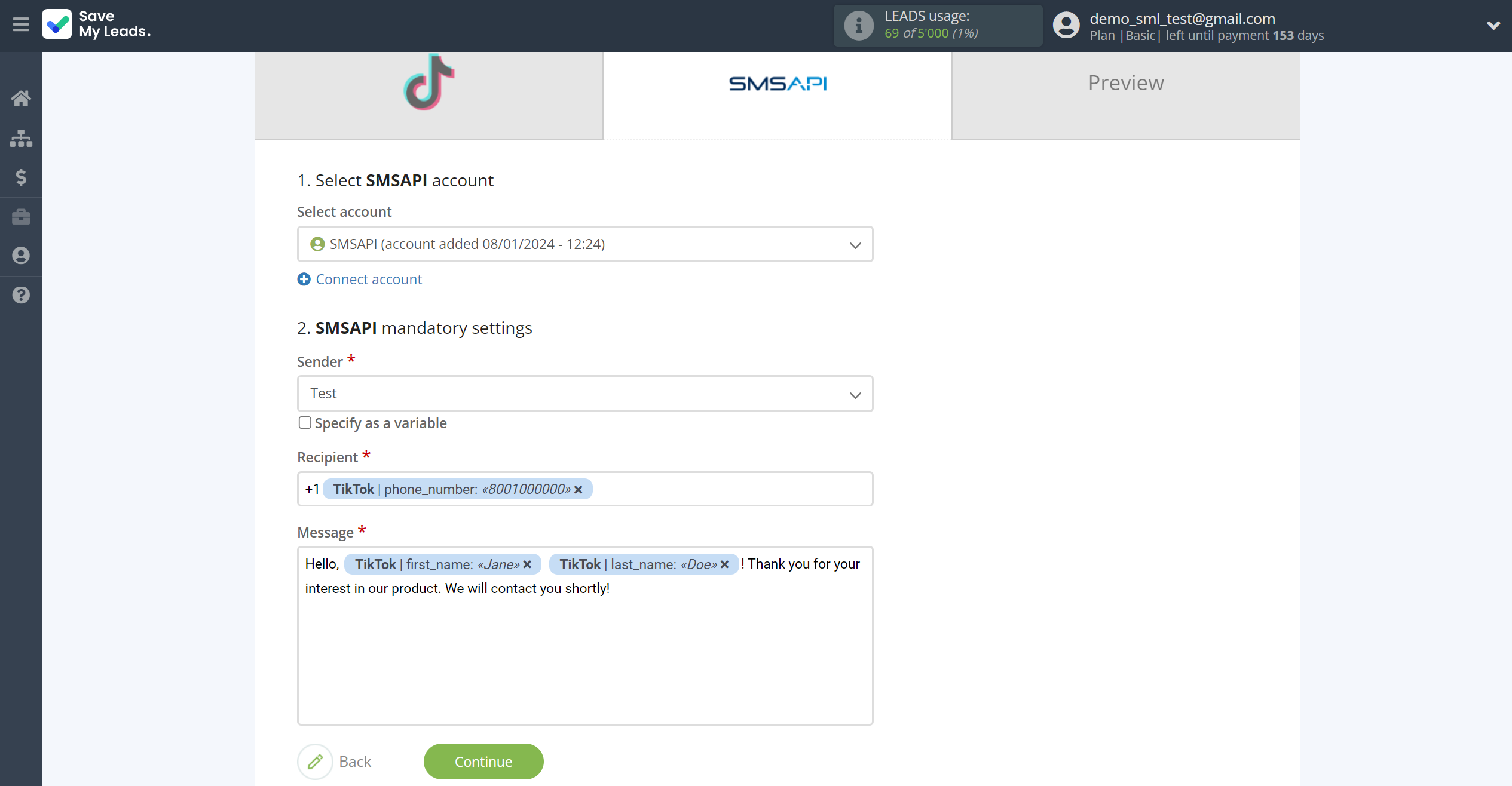 How to Connect TikTok with SMSAPI | Assigning fields How to Connect TikTok with SMSAPI | Assigning fields