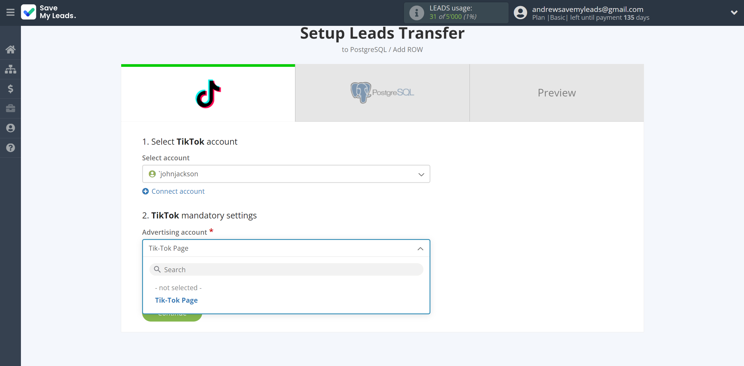 How to Connect TikTok with PostgreSQL | Data Source account connection How to Connect TikTok with PostgreSQL | Data Source account connection