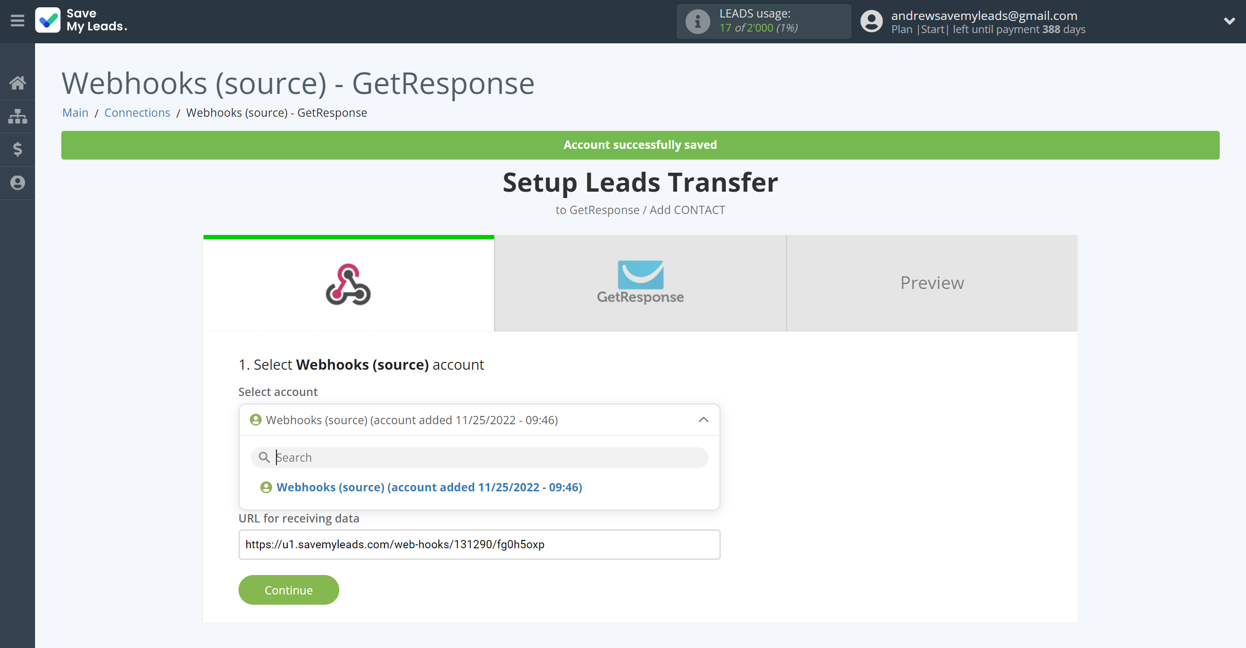 How to Connect Webhooks with GetResponse | Data Source account selection How to Connect Webhooks with GetResponse | Data Source account selection