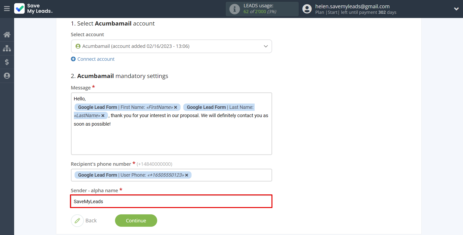 How to Connect Google Lead Form with Acumbamail Send SMS | Assigning fields How to Connect Google Lead Form with Acumbamail Send SMS | Assigning fields