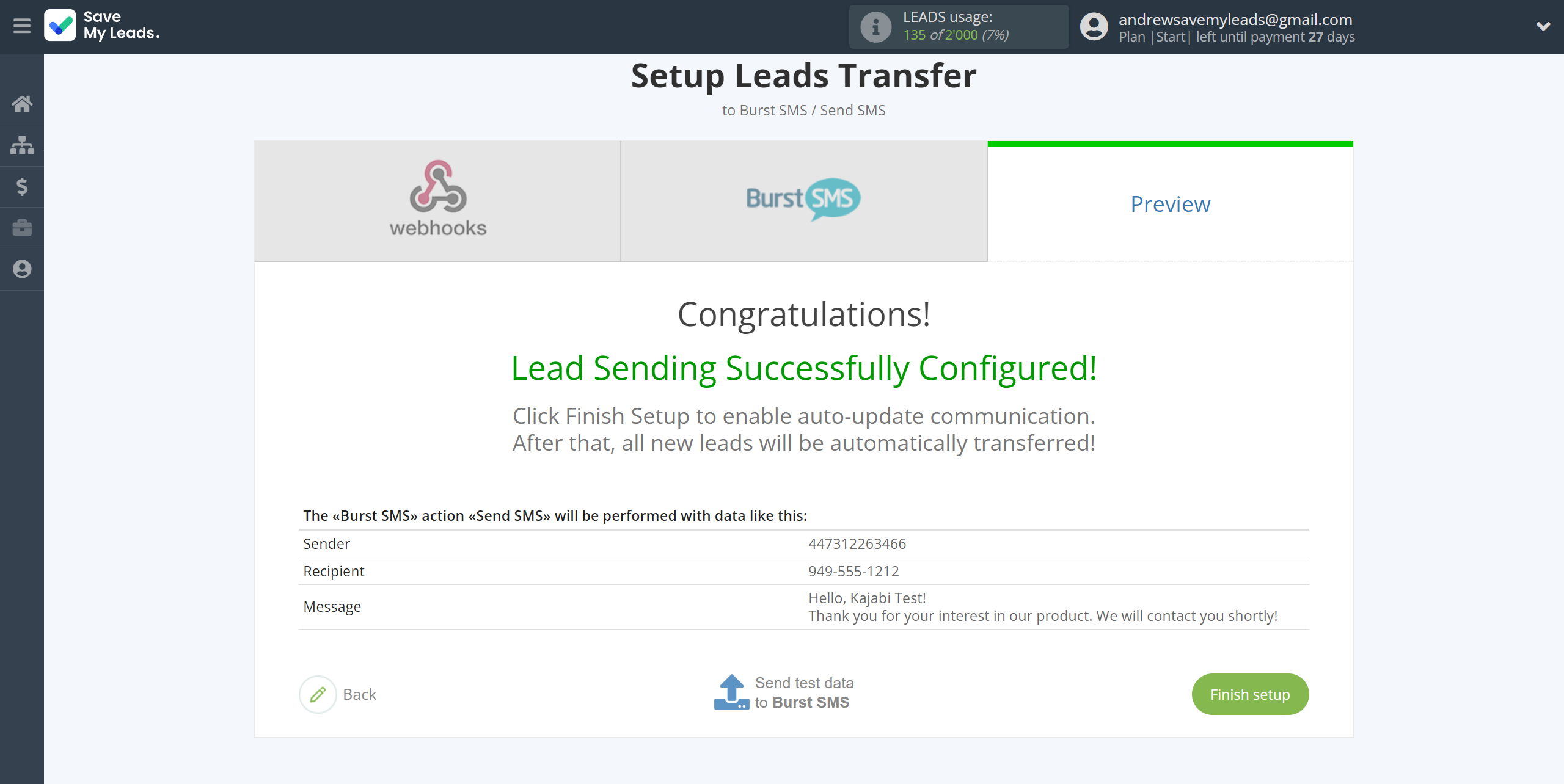 How to Connect Webhooks with Burst SMS | Test data How to Connect Webhooks with Burst SMS | Test data
