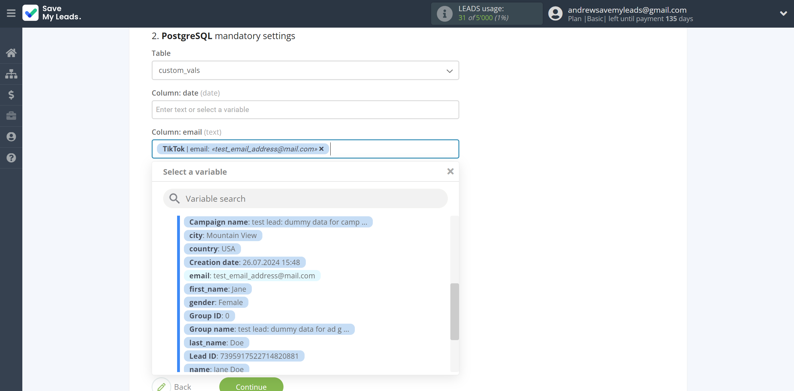 How to Connect TikTok with PostgreSQL | Assigning fields How to Connect TikTok with PostgreSQL | Assigning fields