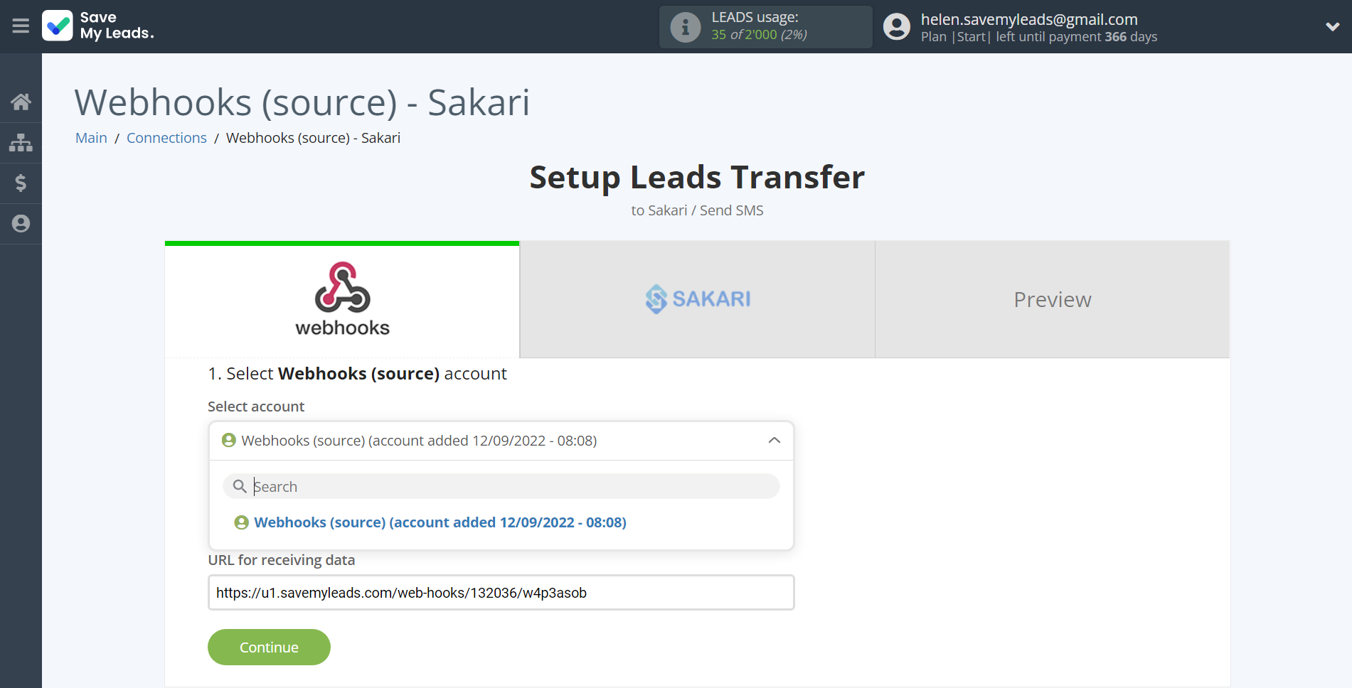 How to Connect Webhooks with Sakari | Data Source account selection How to Connect Webhooks with Sakari | Data Source account selection