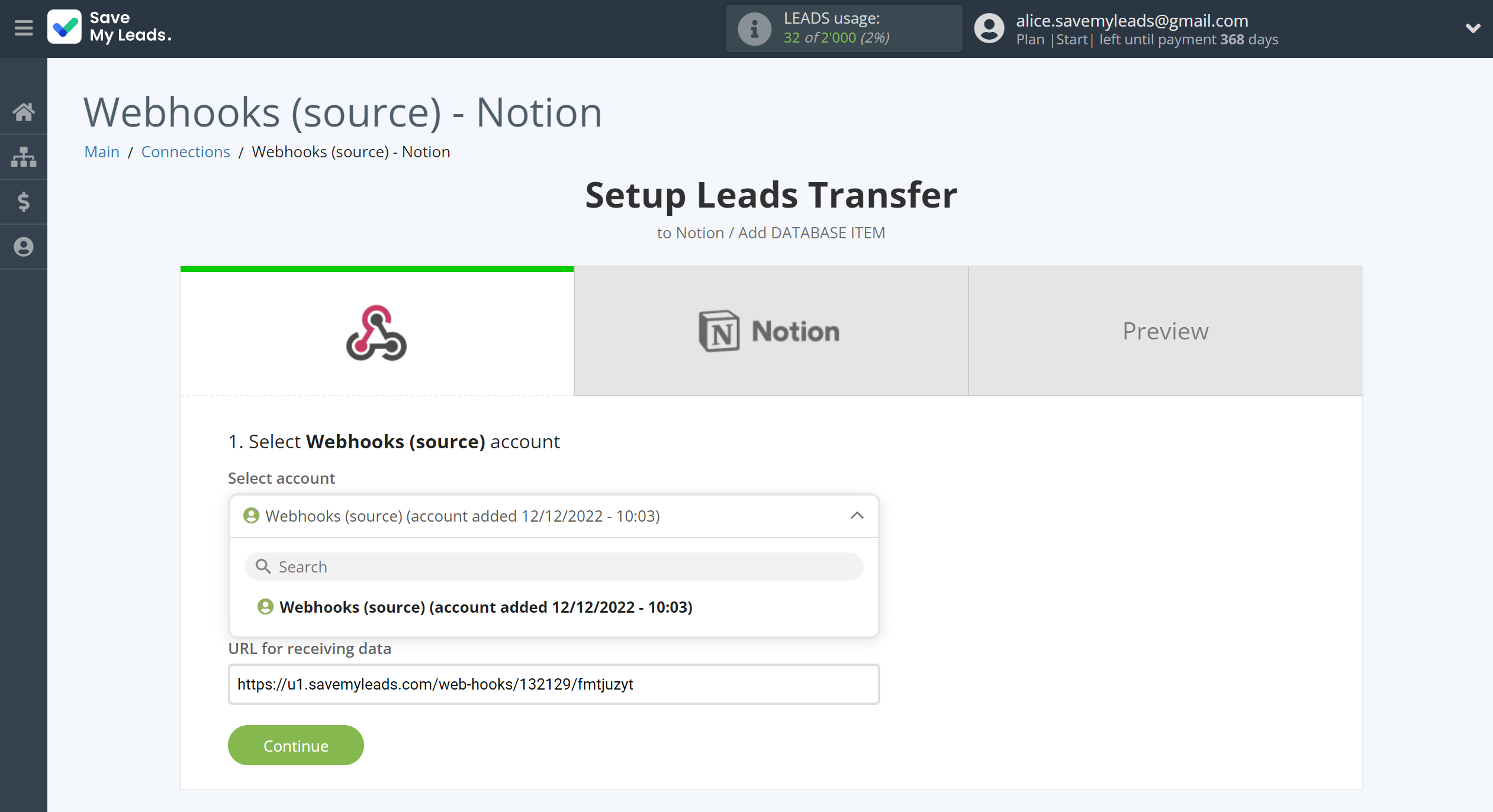 How to Connect Webhooks with Notion | Data Source account selection How to Connect Webhooks with Notion | Data Source account selection