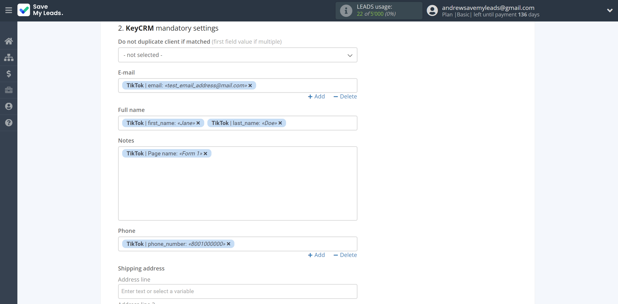 How to Connect TikTok with KeyCRM Create Customer | Assigning fields How to Connect TikTok with KeyCRM Create Customer | Assigning fields