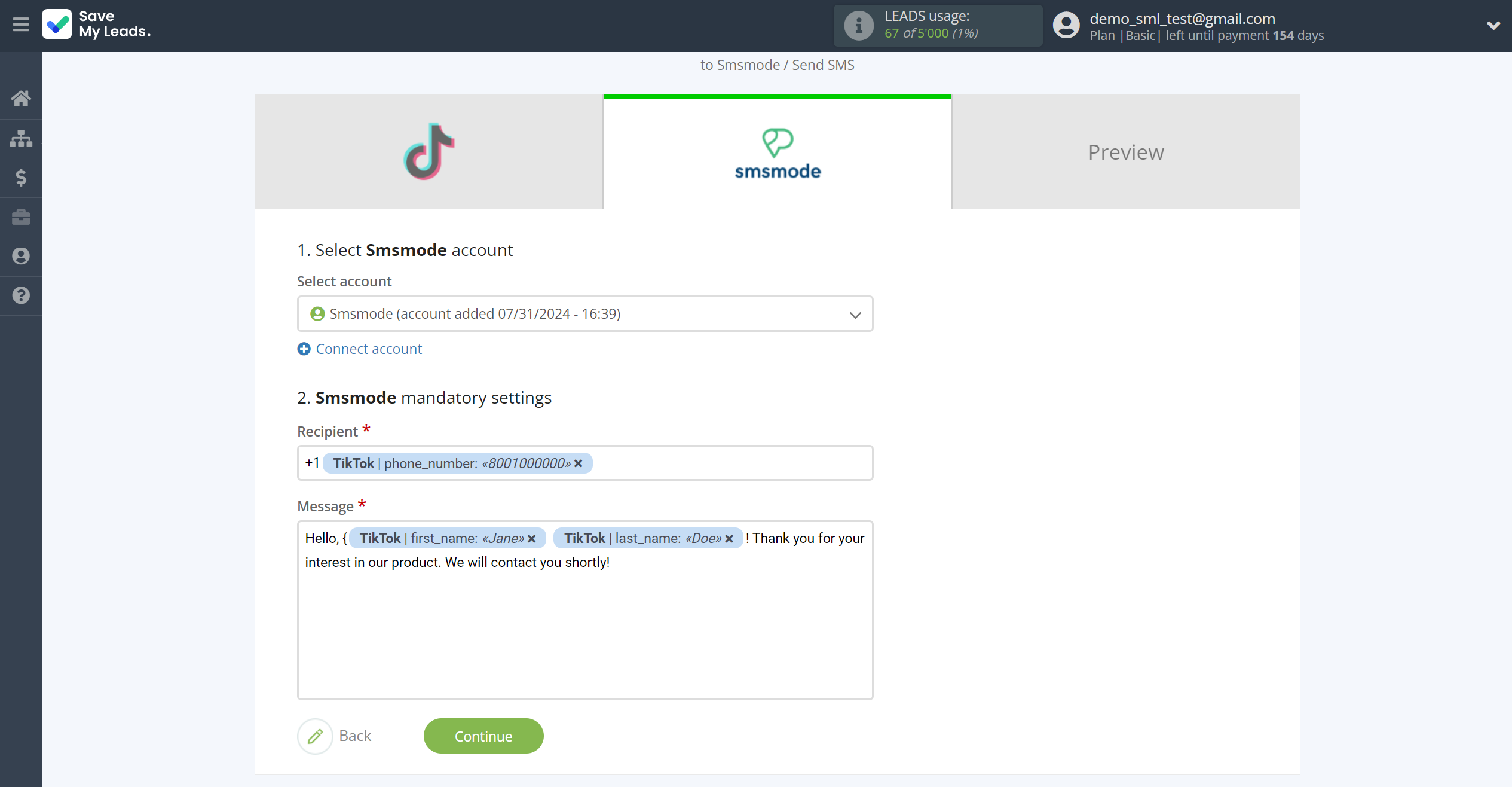 How to Connect TikTok with Smsmode | Assigning fields How to Connect TikTok with Smsmode | Assigning fields