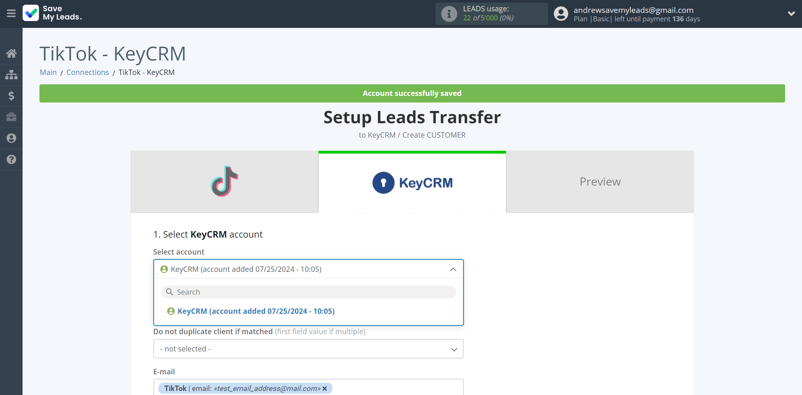 How to Connect TikTok with KeyCRM Create Customer | Data Destination account selection How to Connect TikTok with KeyCRM Create Customer | Data Destination account selection