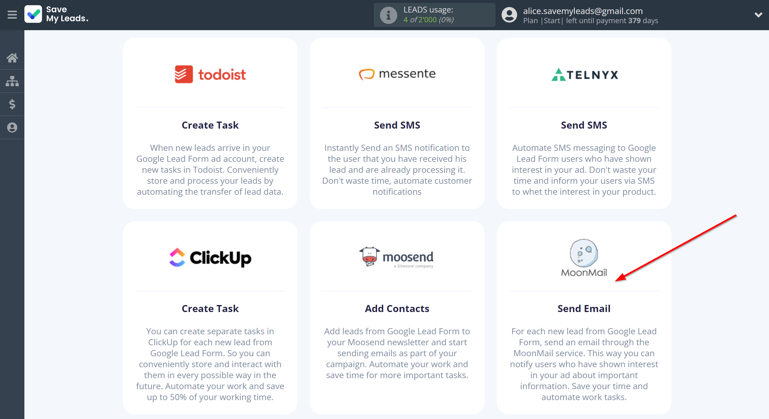 How to Connect Google Lead Form with MoonMail | Data Destination system selection How to Connect Google Lead Form with MoonMail | Data Destination system selection