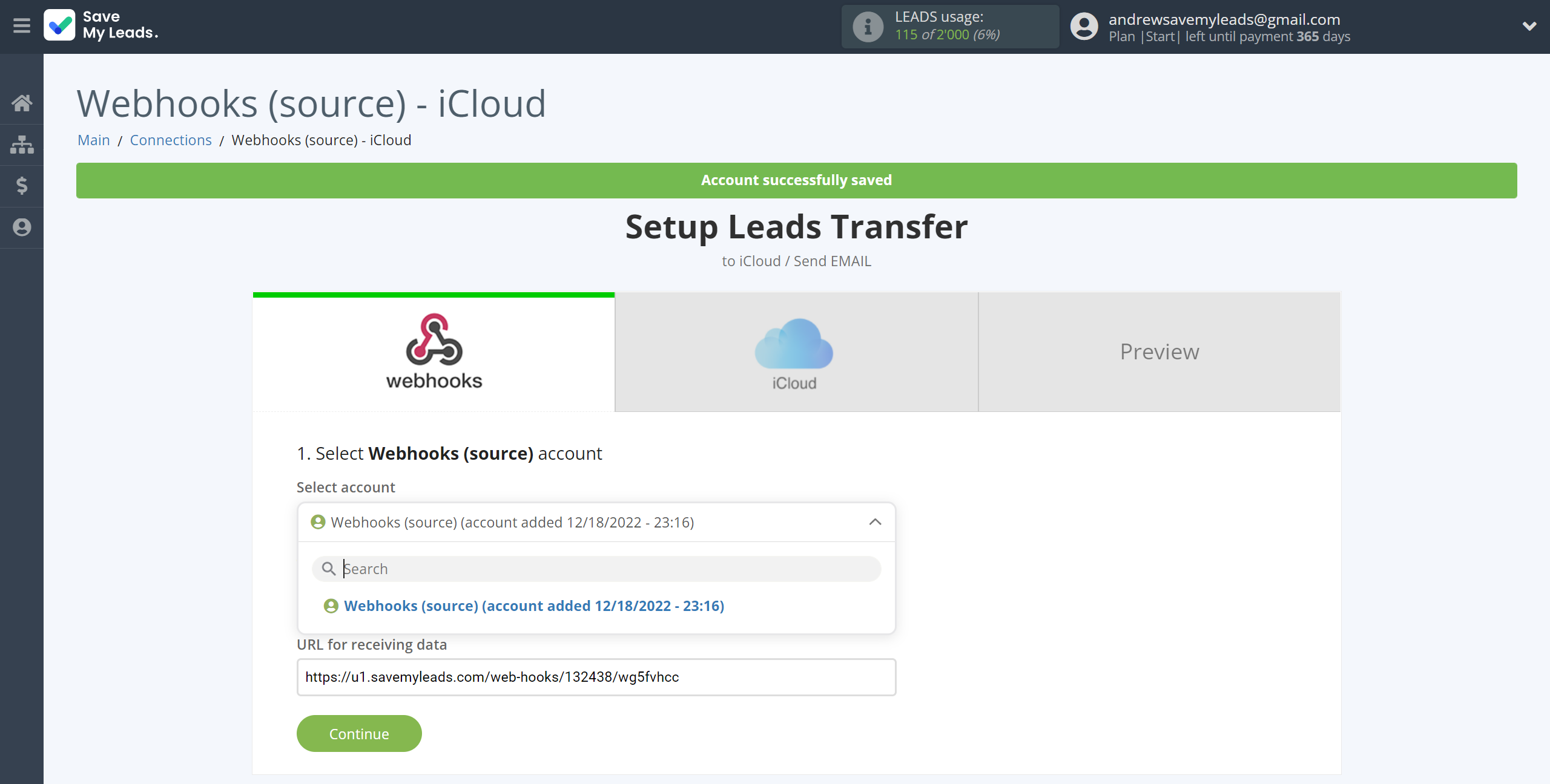 How to Connect Webhooks with iCloud | Data Source account selection How to Connect Webhooks with iCloud | Data Source account selection