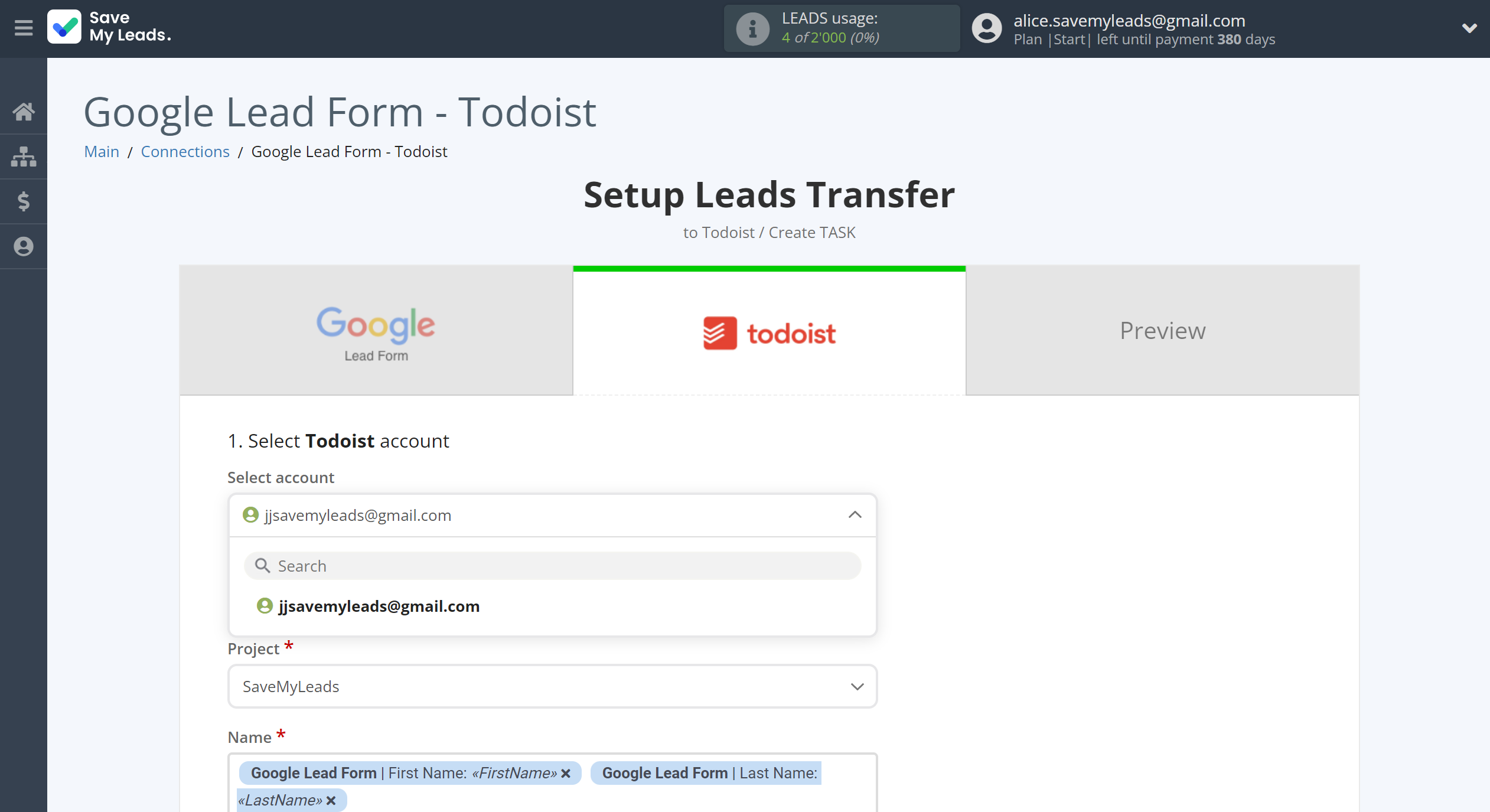 How to Connect Google Lead Form with Todoist | Data Destination account selection How to Connect Google Lead Form with Todoist | Data Destination account selection