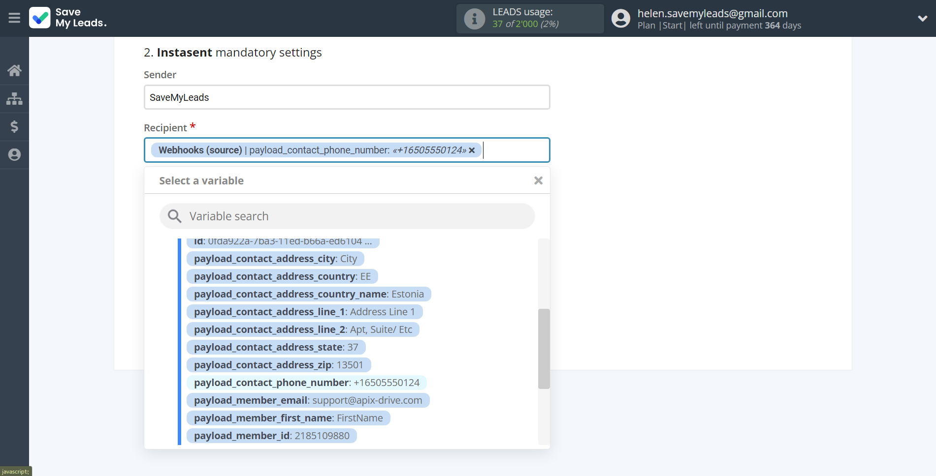 How to Connect Webhooks with Instasent | Assigning fields How to Connect Webhooks with Instasent | Assigning fields