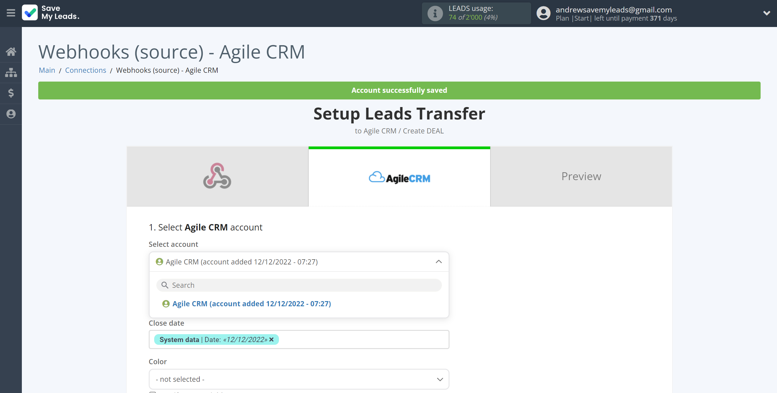 How to Connect Webhooks with AgileCRM Create Deal | Data Destination account selection How to Connect Webhooks with AgileCRM Create Deal | Data Destination account selection