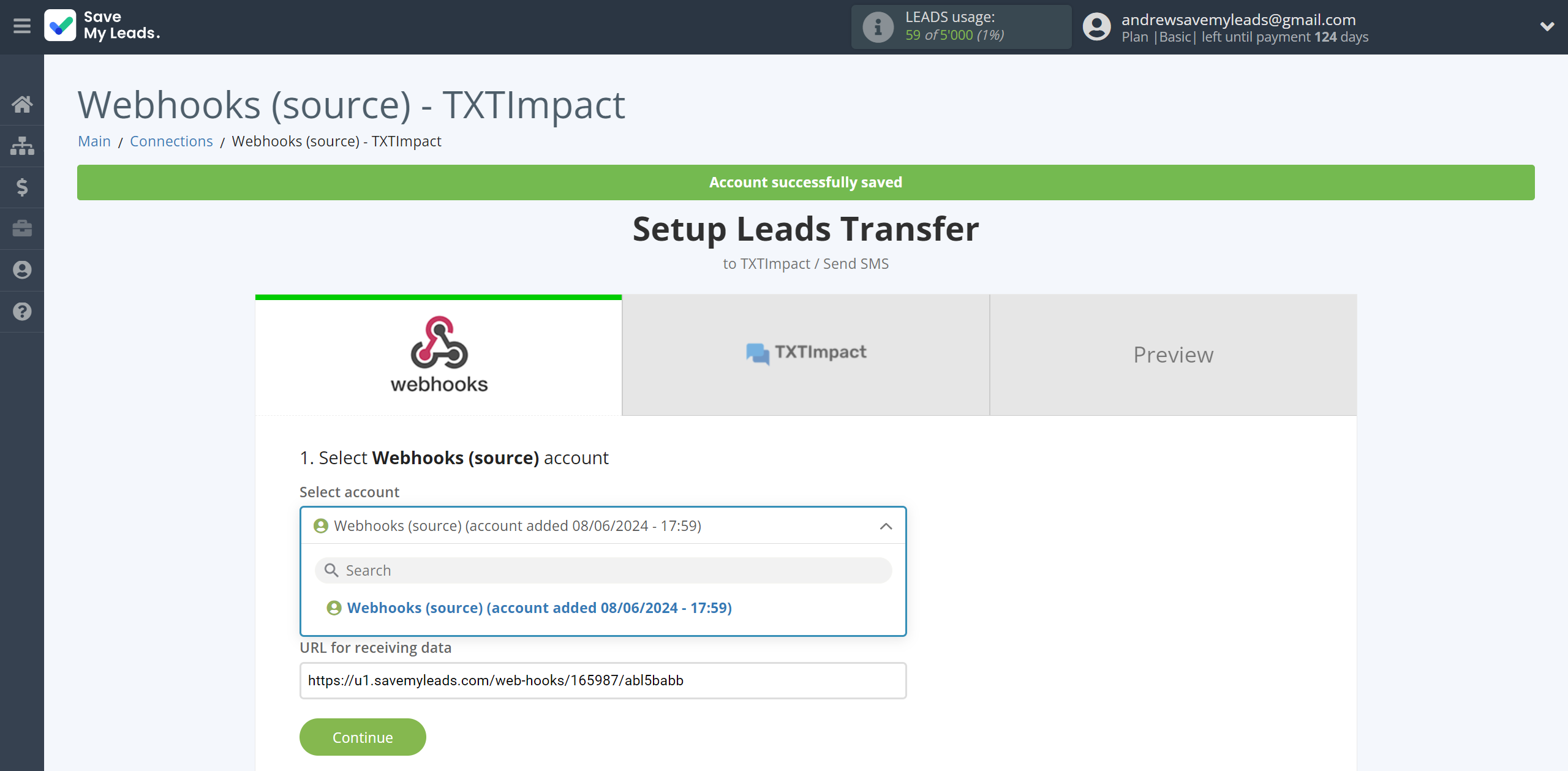 How to Connect Webhooks with TXTImpact | Data Source account selection How to Connect Webhooks with TXTImpact | Data Source account selection