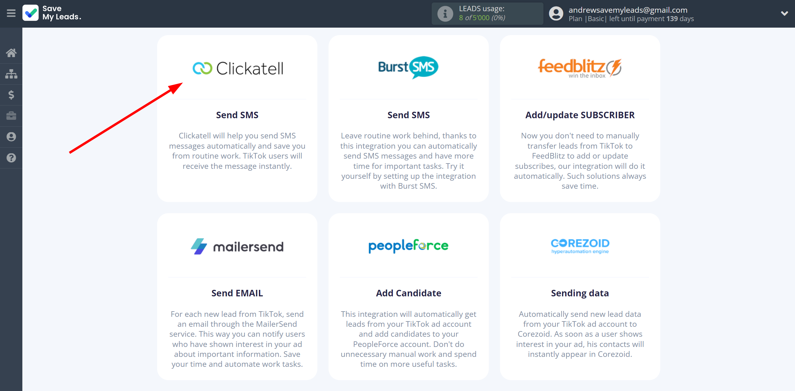 How to Connect TikTok with Clickatell | Data Destination system selection How to Connect TikTok with Clickatell | Data Destination system selection