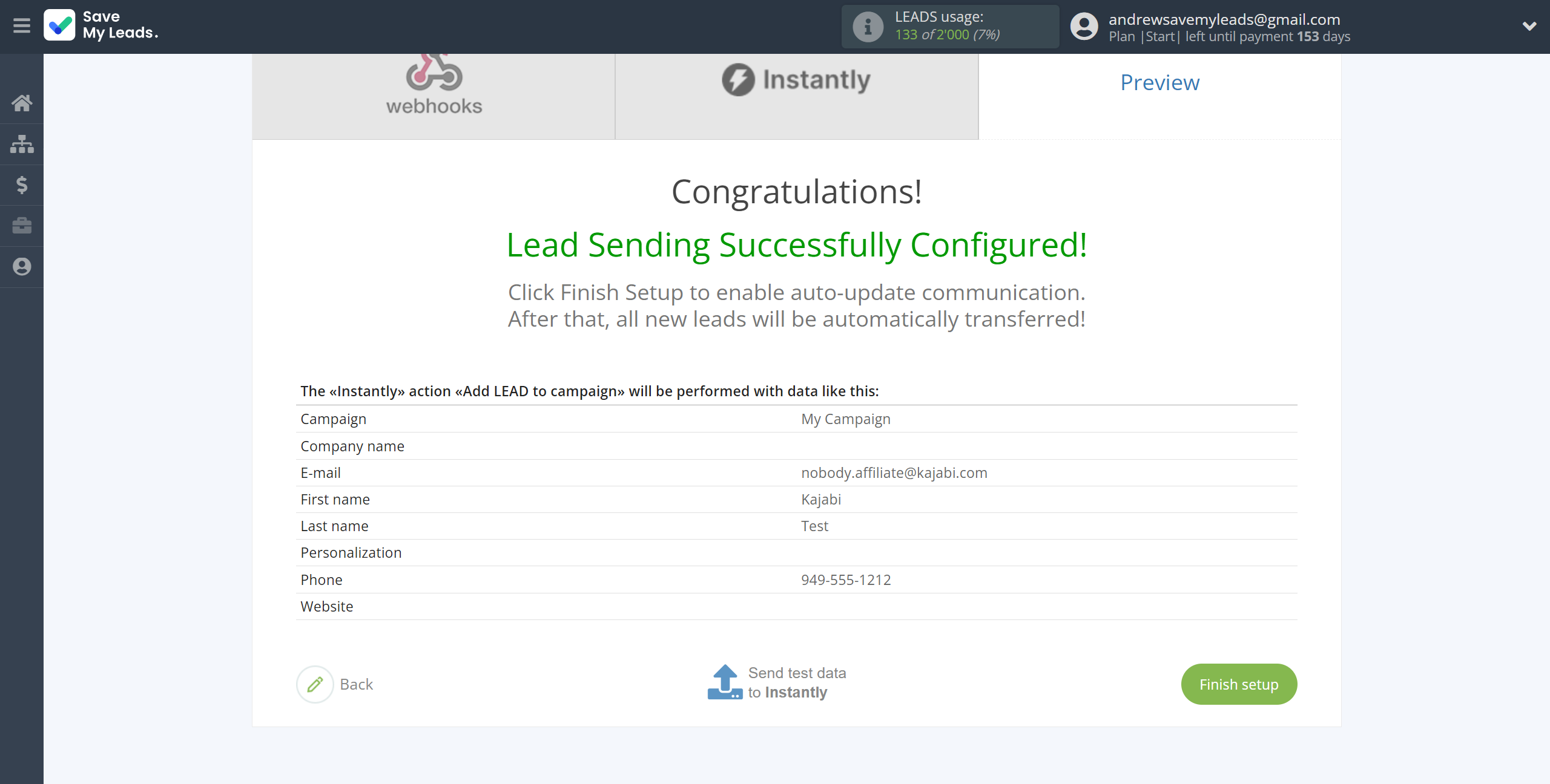 How to Connect Webhooks with Instantly Add lead to campaign | Test data How to Connect Webhooks with Instantly Add lead to campaign | Test data