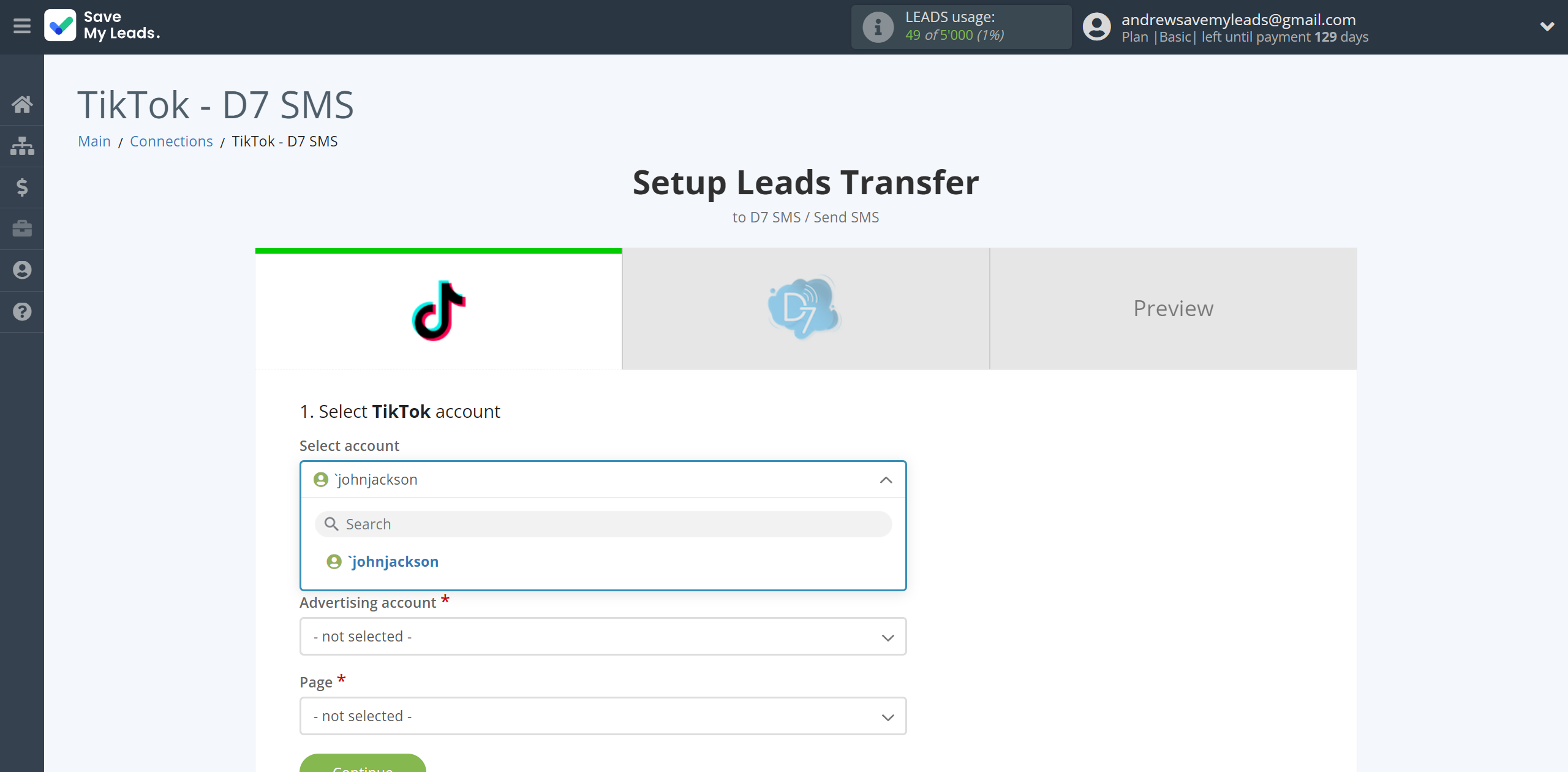How to Connect TikTok with D7 SMS | Data Source account selection How to Connect TikTok with D7 SMS | Data Source account selection