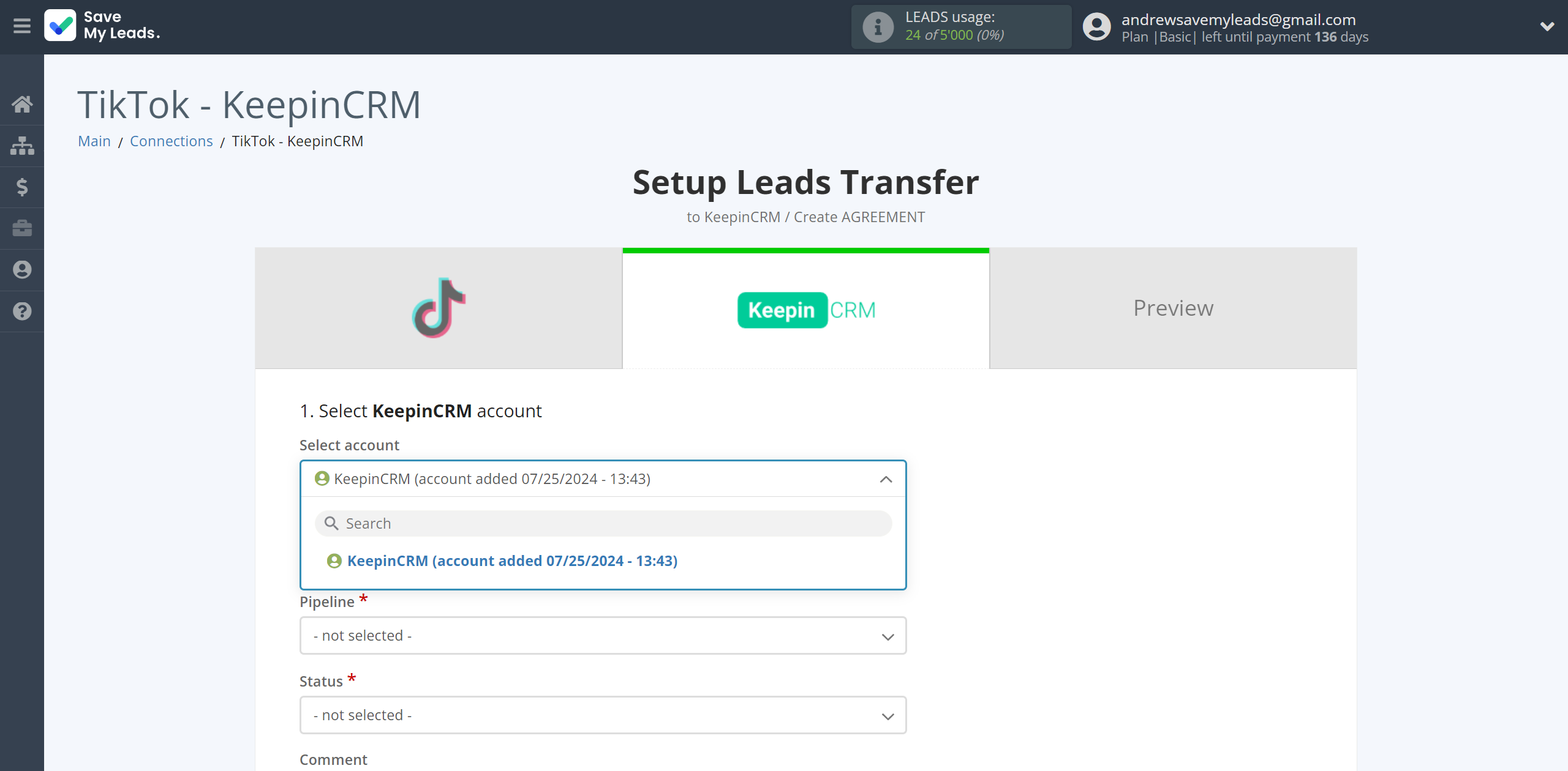 How to Connect TikTok with KeepinCRM Create Agreement | Data Destination account selection How to Connect TikTok with KeepinCRM Create Agreement | Data Destination account selection