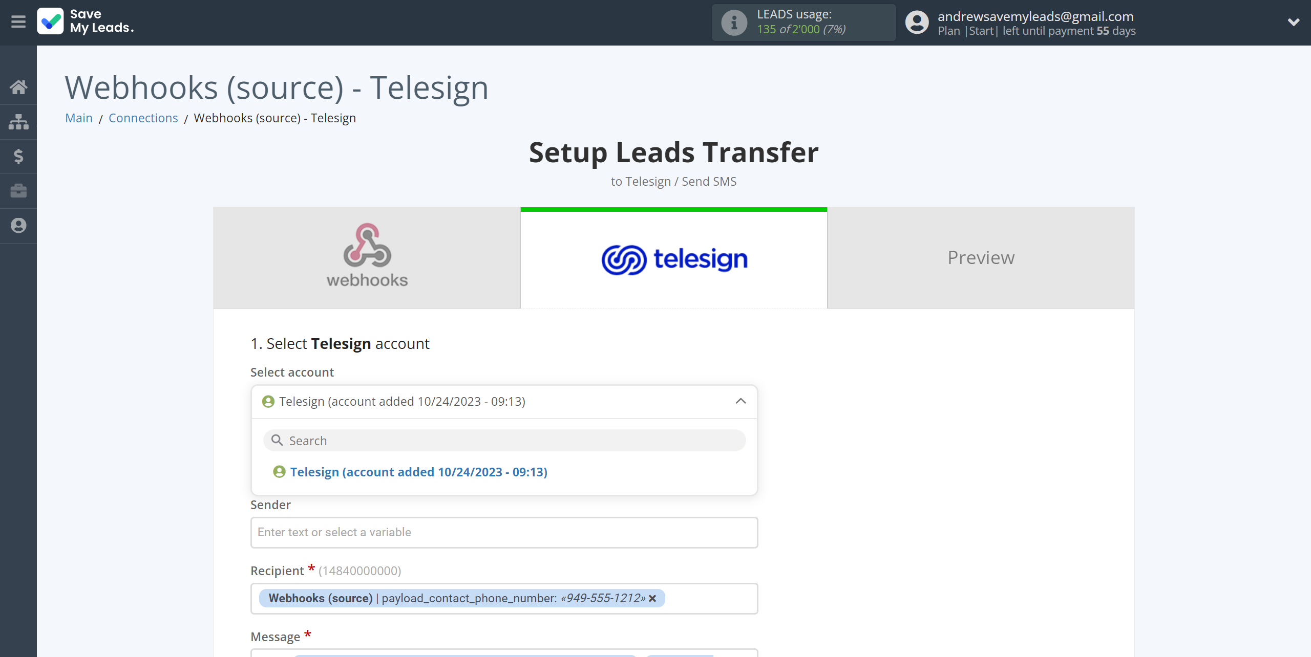 How to Connect Webhooks with Telesign | Data Destination account selection How to Connect Webhooks with Telesign | Data Destination account selection