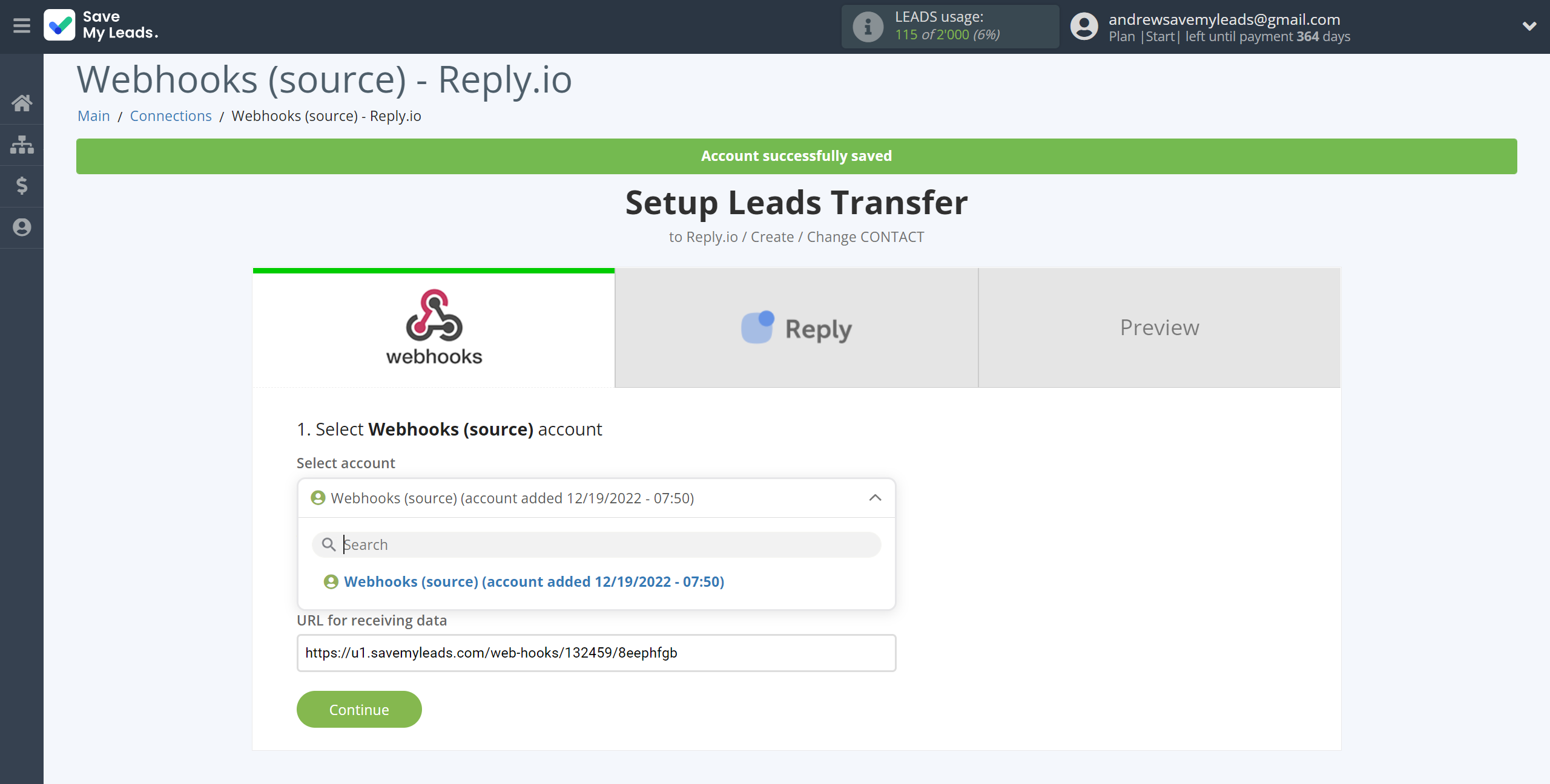 How to Connect Webhooks with Reply.io | Data Source account selection How to Connect Webhooks with Reply.io | Data Source account selection