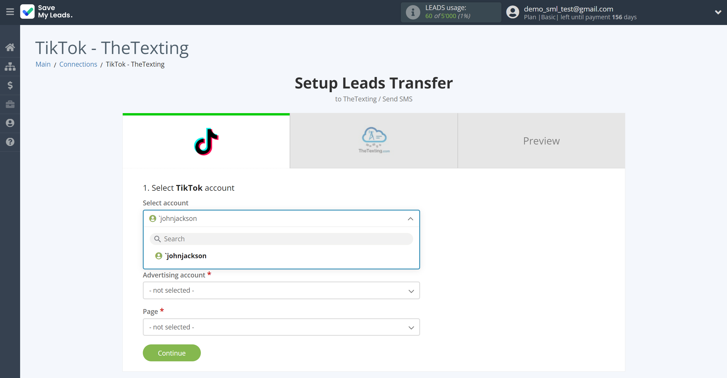 How to Connect TikTok with TheTexting | Data Source account selection How to Connect TikTok with TheTexting | Data Source account selection