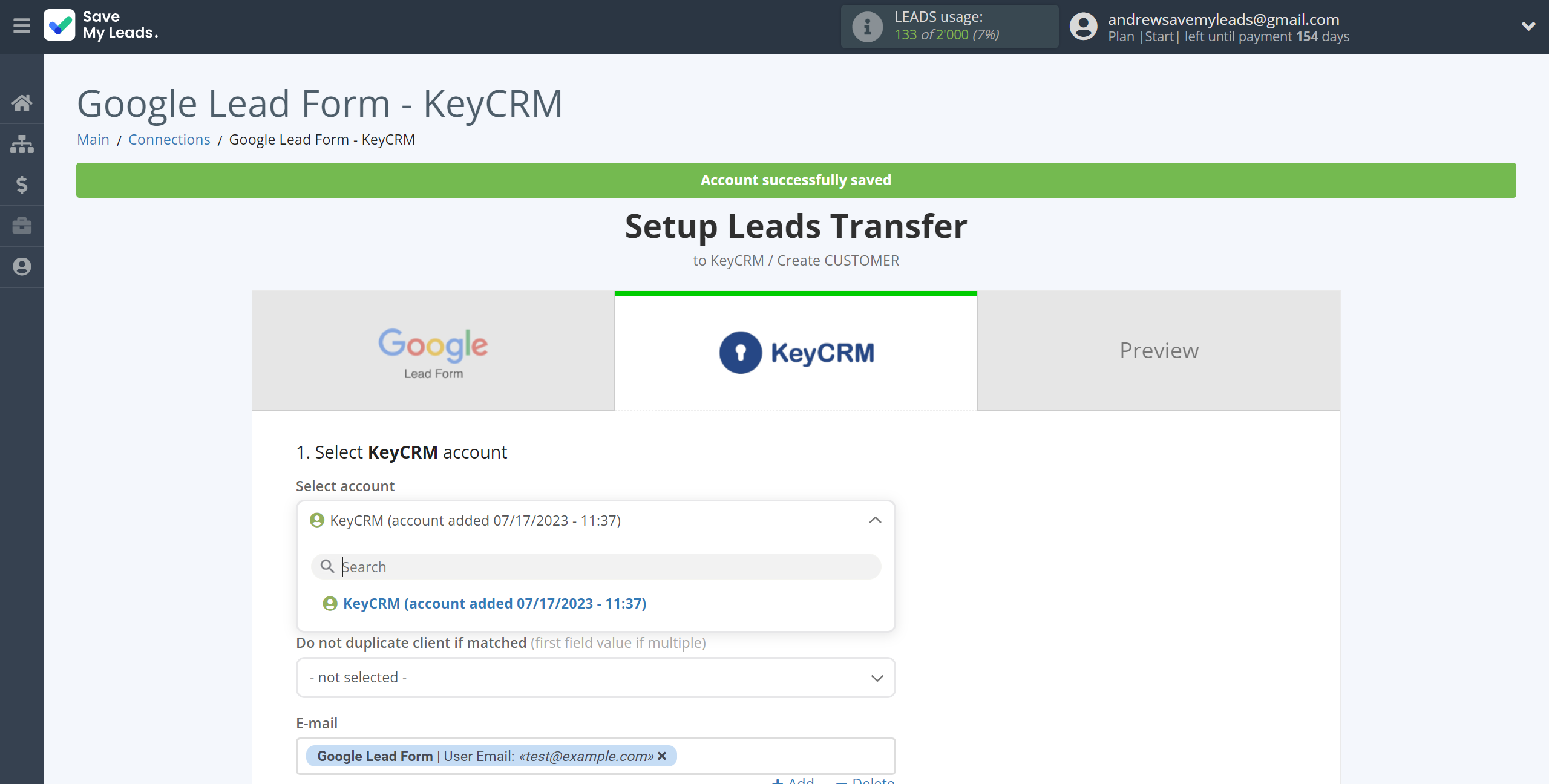 How to Connect Google Lead Form with KeyCRM Create Customer | Data Destination account selection How to Connect Google Lead Form with KeyCRM Create Customer | Data Destination account selection
