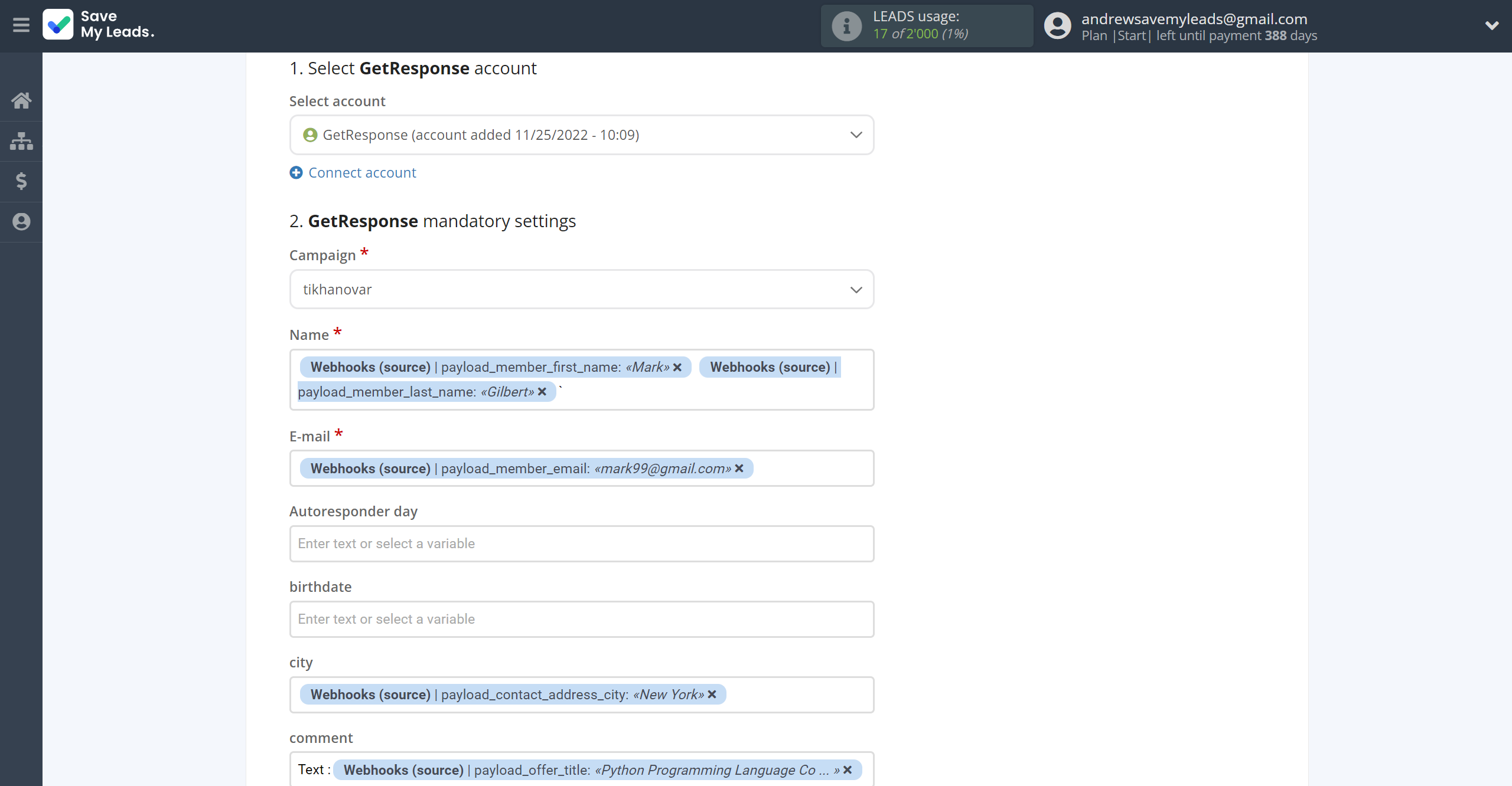 How to Connect Webhooks with GetResponse | Assigning fields How to Connect Webhooks with GetResponse | Assigning fields