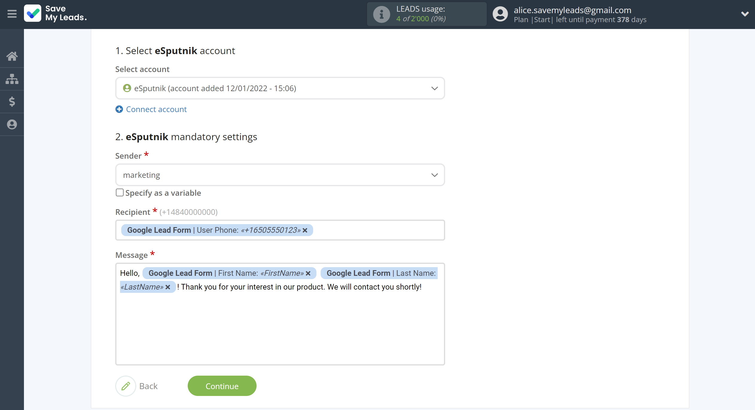 How to Connect Google Lead Form with eSputnik Send SMS | Assigning fields How to Connect Google Lead Form with eSputnik Send SMS | Assigning fields
