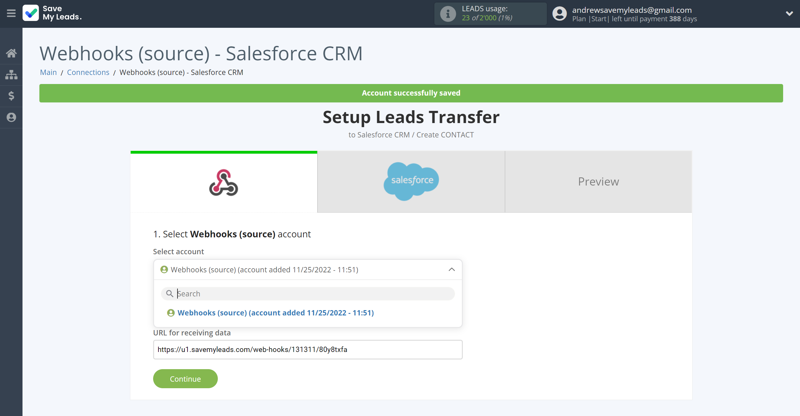 How to Connect Webhooks with Salesforce CRM Create Contacts | Data Source account selection How to Connect Webhooks with Salesforce CRM Create Contacts | Data Source account selection