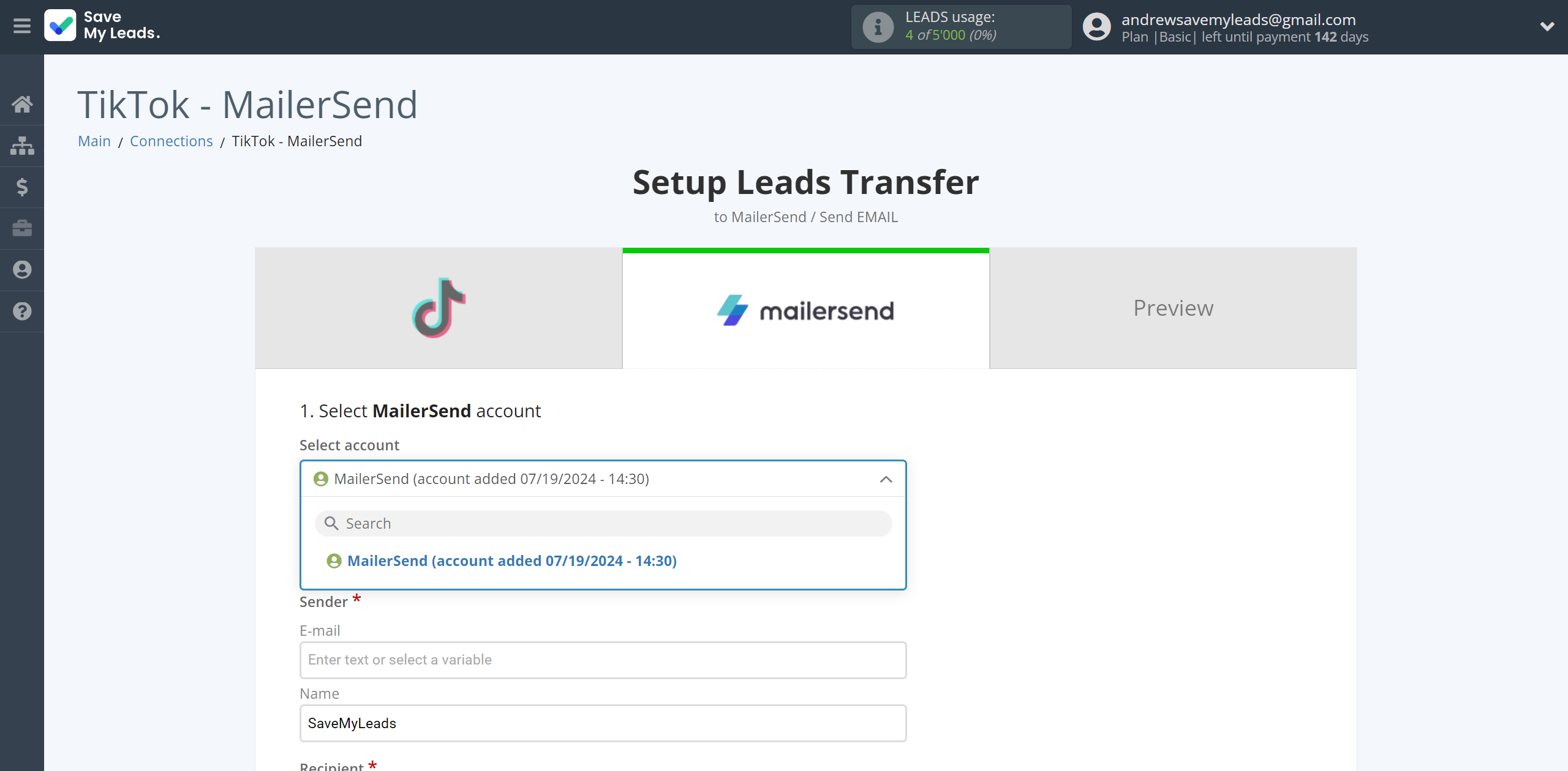 How to Connect TikTok with MailerSend Send Email | Data Destination account selection How to Connect TikTok with MailerSend Send Email | Data Destination account selection
