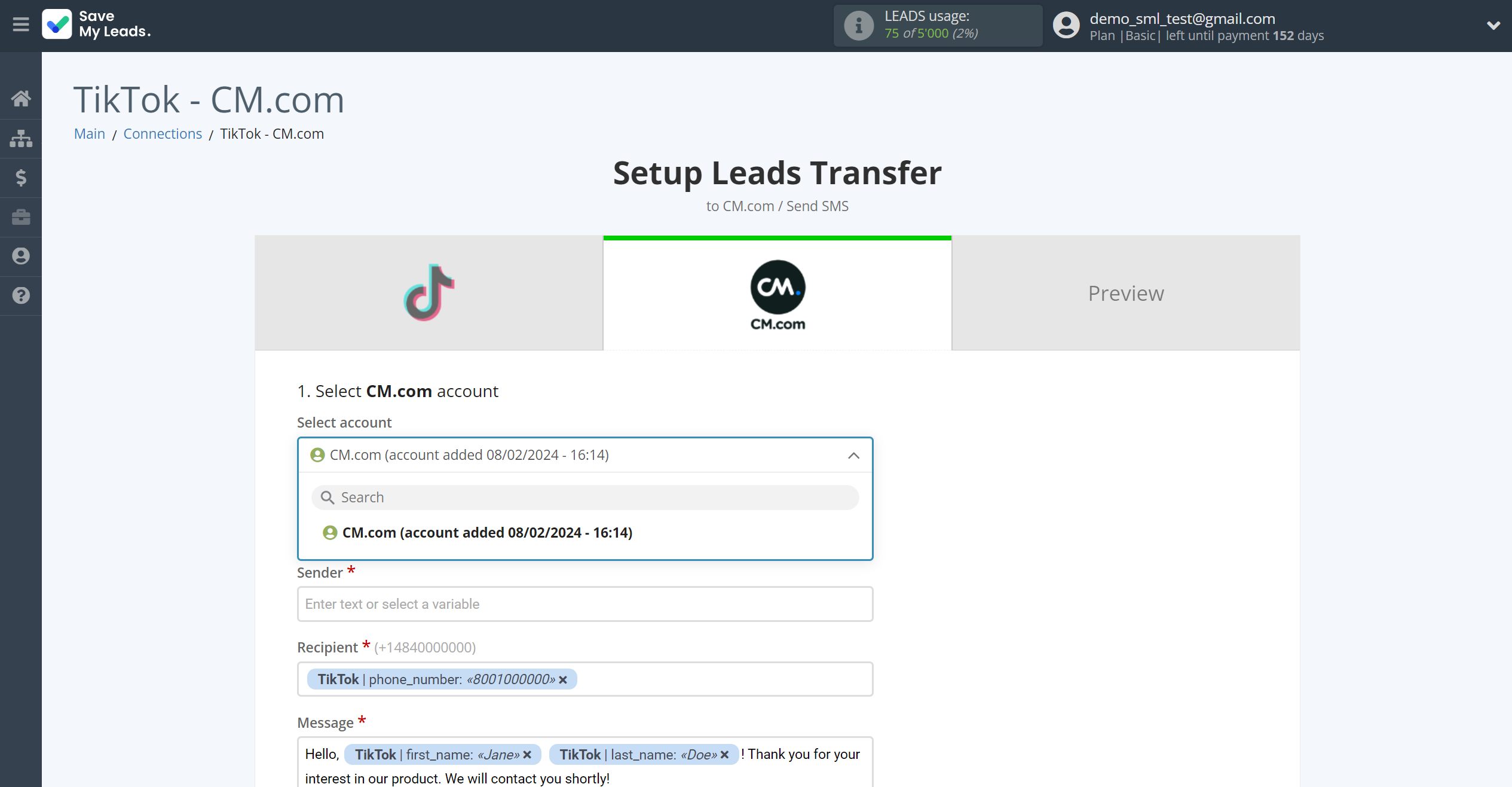 How to Connect TikTok with CM.com | Data Destination account selection How to Connect TikTok with CM.com | Data Destination account selection