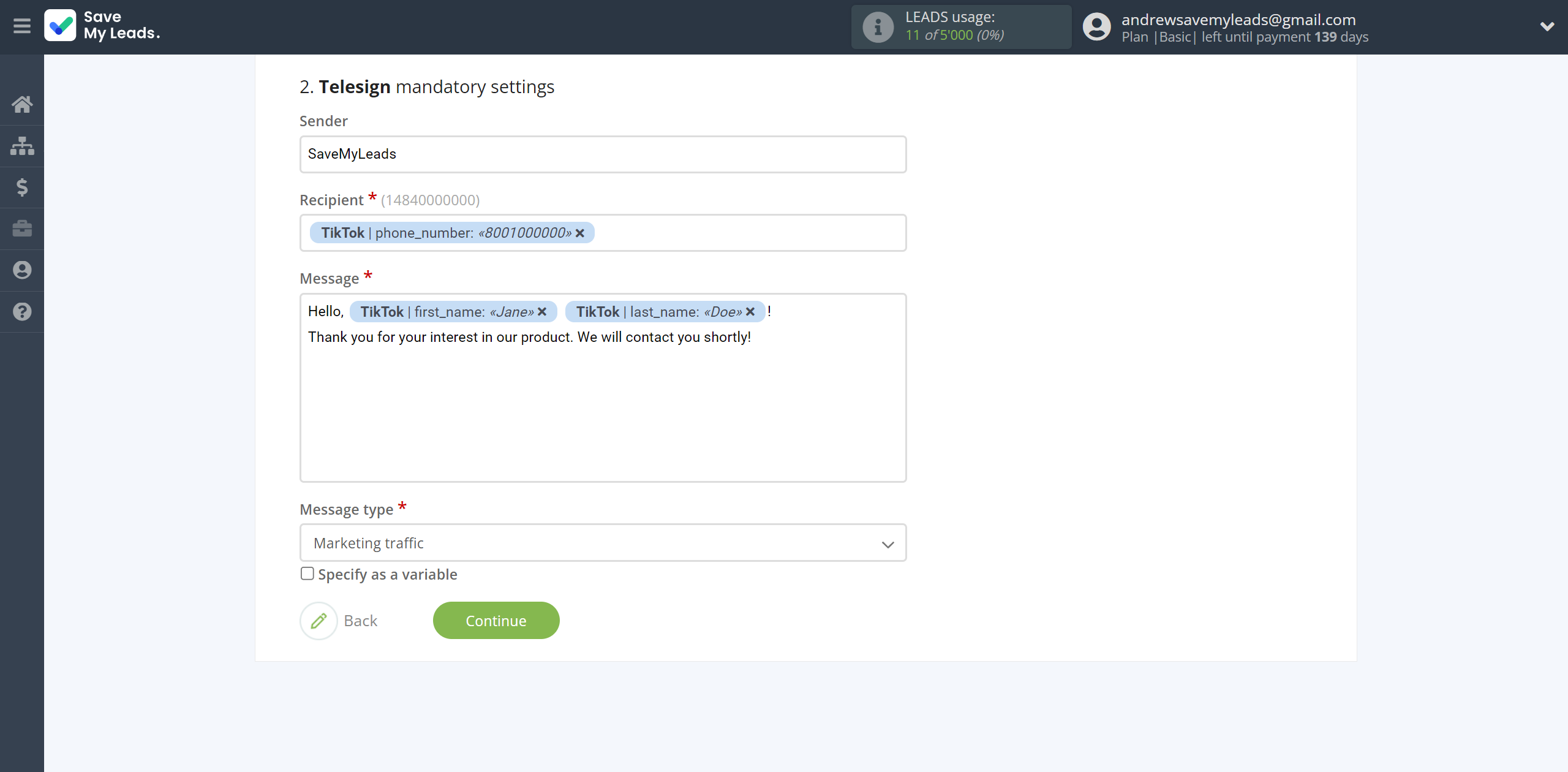 How to Connect TikTok with Telesign | Assigning fields How to Connect TikTok with Telesign | Assigning fields