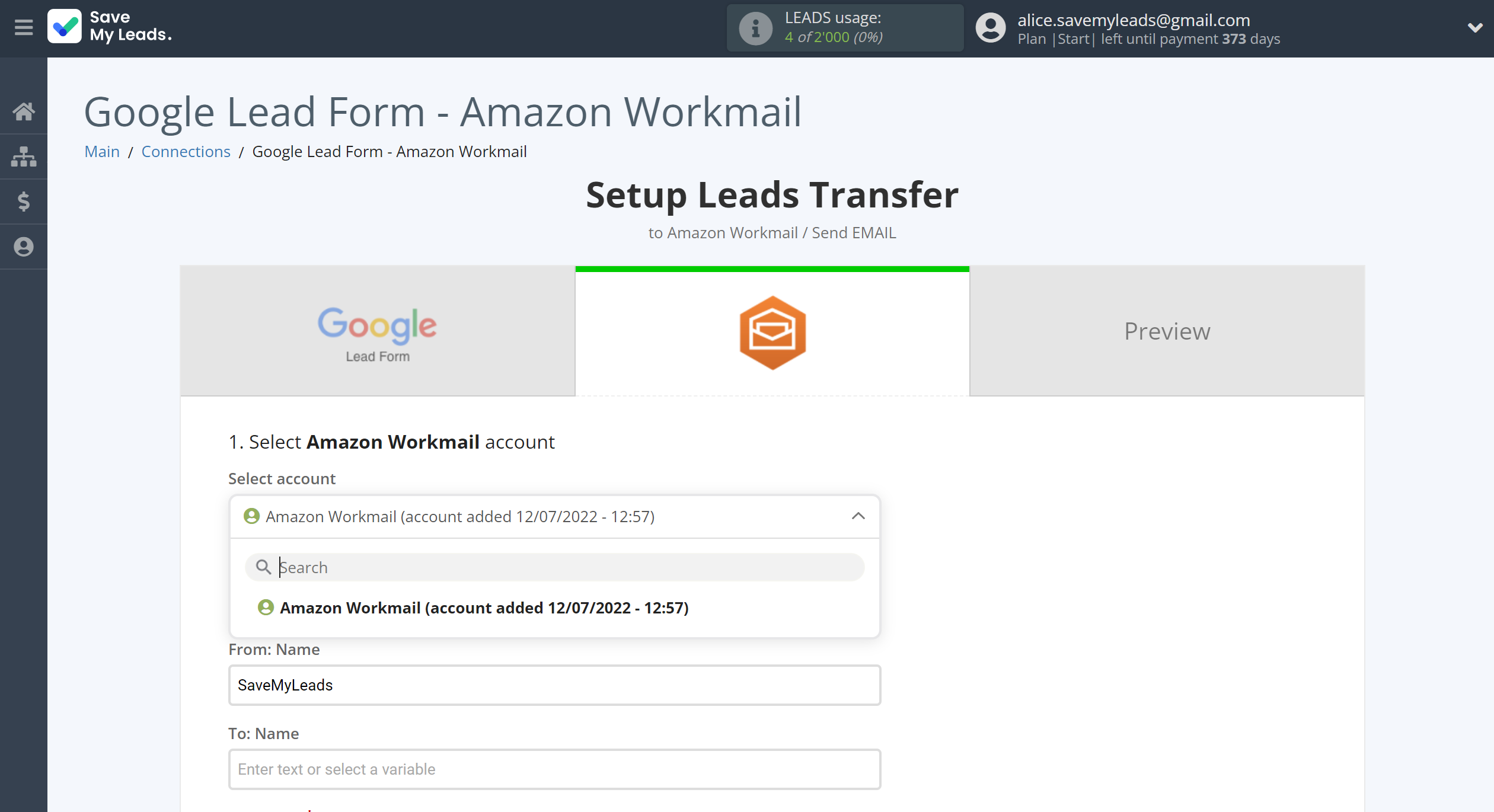 How to Connect Google Lead Form with Amazon Workmail | Data Destination account selection How to Connect Google Lead Form with Amazon Workmail | Data Destination account selection