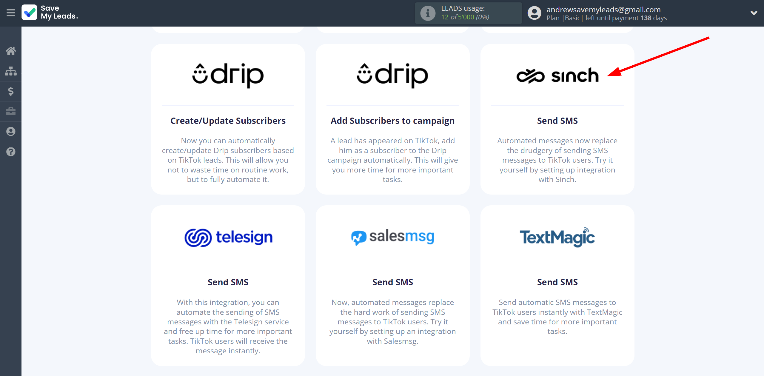 How to Connect TikTok with Sinch | Data Destination system selection How to Connect TikTok with Sinch | Data Destination system selection