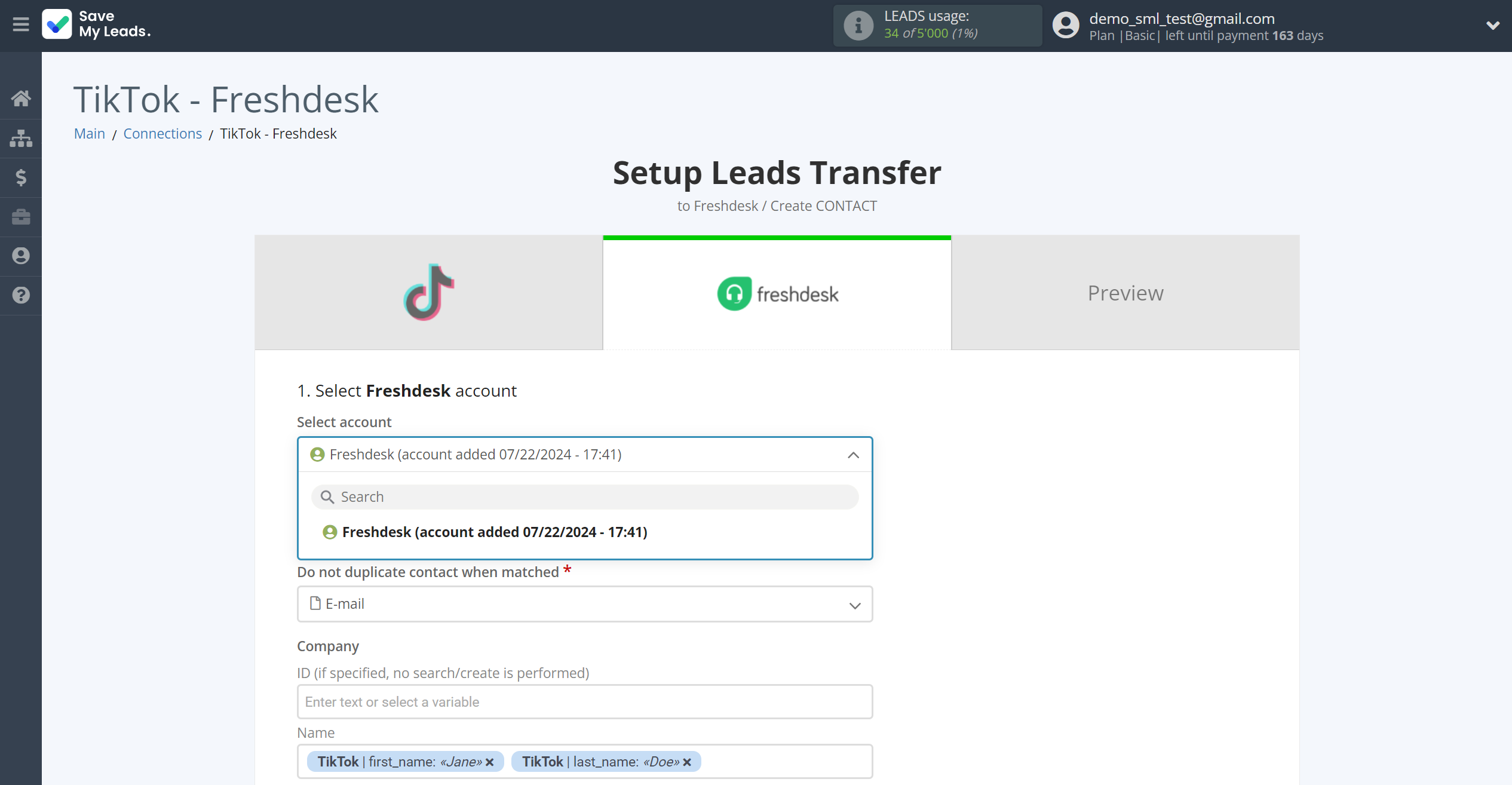 How to Connect TikTok with Freshdesk Create Contacts | Data Destination account selection How to Connect TikTok with Freshdesk Create Contacts | Data Destination account selection