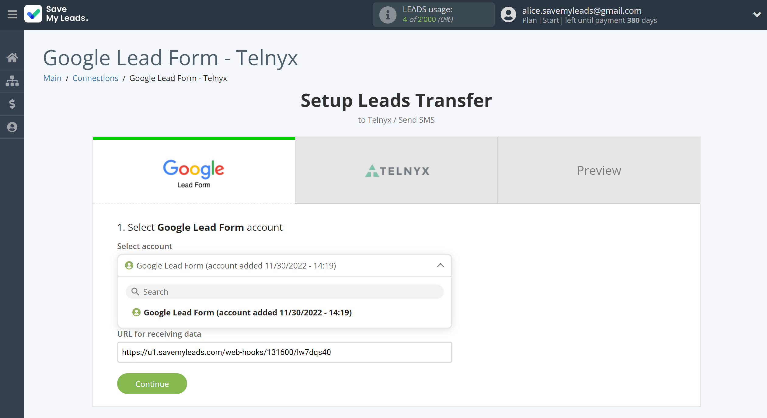 How to Connect Google Lead Form with Telnyx | Data Source account selection How to Connect Google Lead Form with Telnyx | Data Source account selection