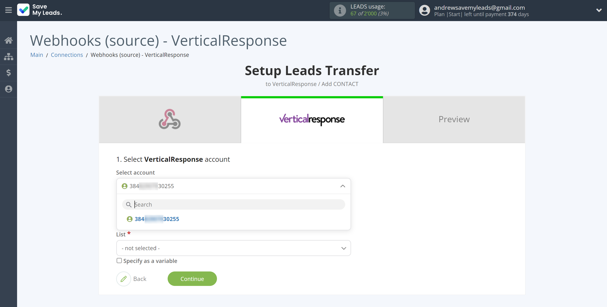 How to Connect Webhooks with VerticalResponse | Data Destination account selection How to Connect Webhooks with VerticalResponse | Data Destination account selection