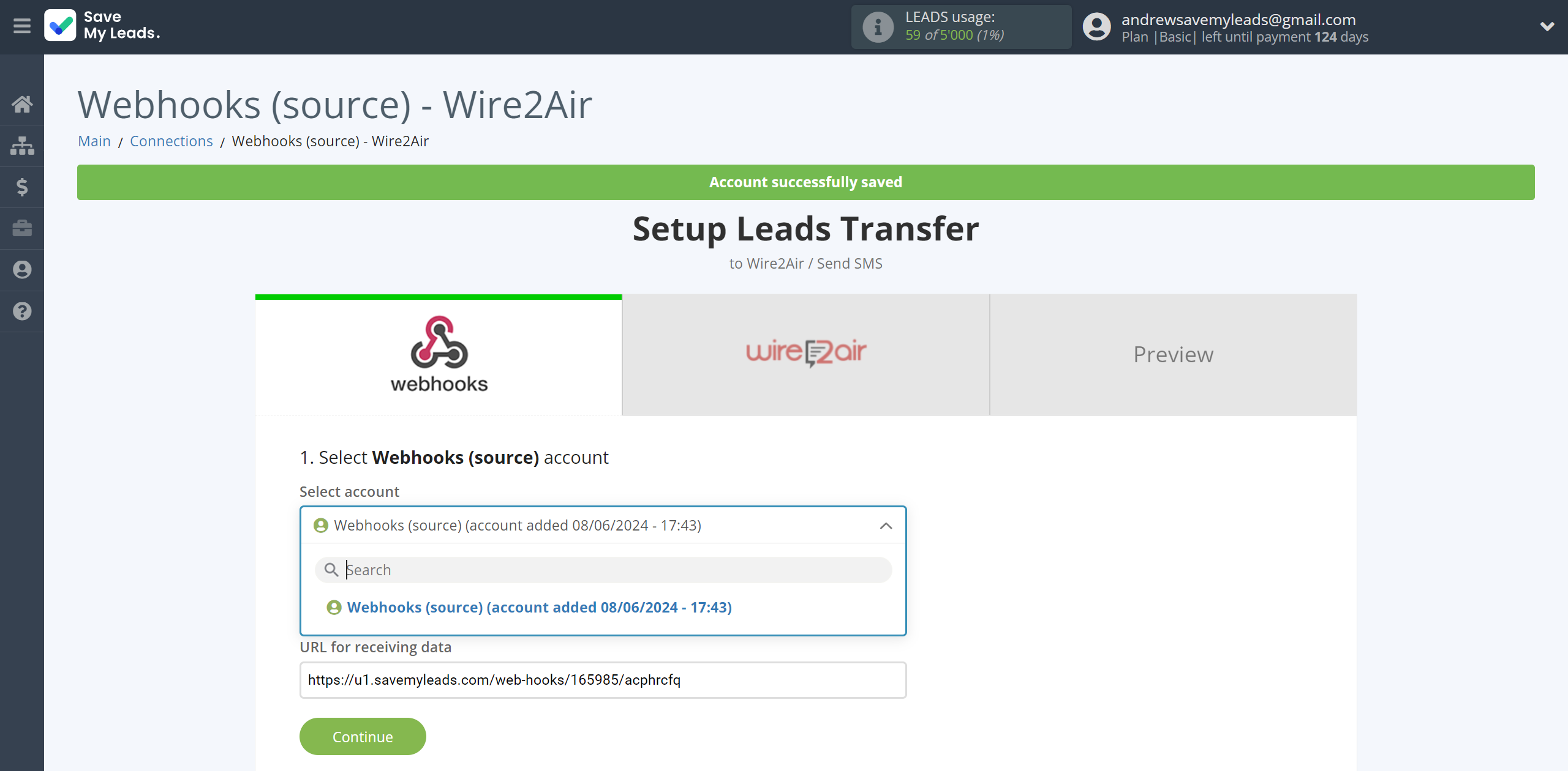 How to Connect Webhooks with Wire2Air | Data Source account selection How to Connect Webhooks with Wire2Air | Data Source account selection