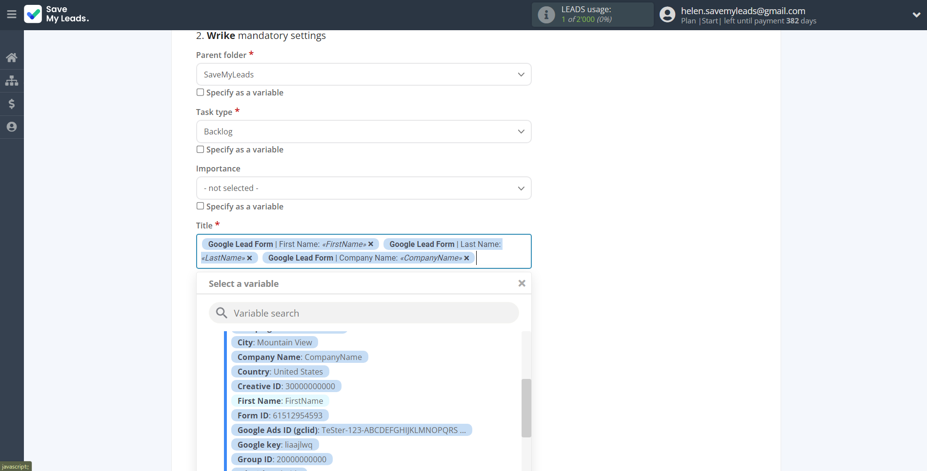 How to Connect Google Lead Form with Wrike | Assigning fields How to Connect Google Lead Form with Wrike | Assigning fields