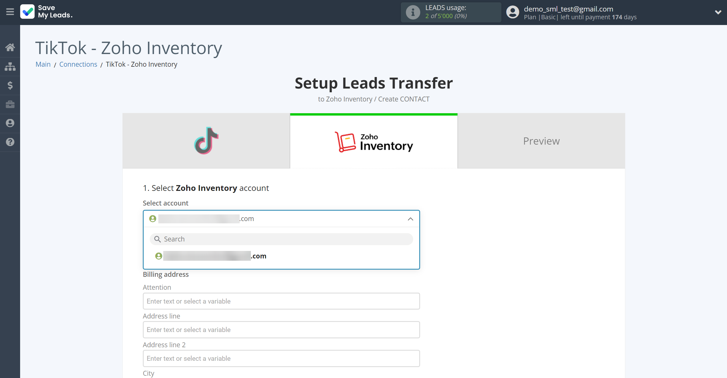 How to Connect TikTok with Zoho Inventory Create Contacts | Data Destination account selection How to Connect TikTok with Zoho Inventory Create Contacts | Data Destination account selection