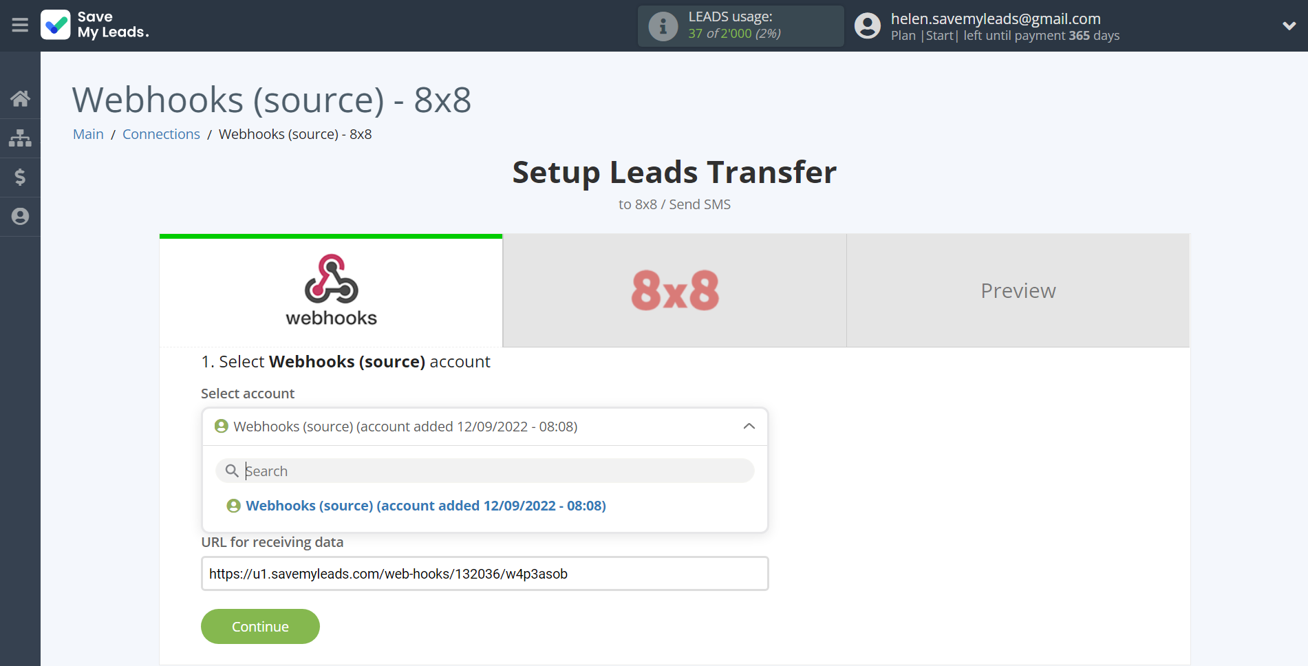 How to Connect Webhooks with 8x8 | Data Source account selection How to Connect Webhooks with 8x8 | Data Source account selection