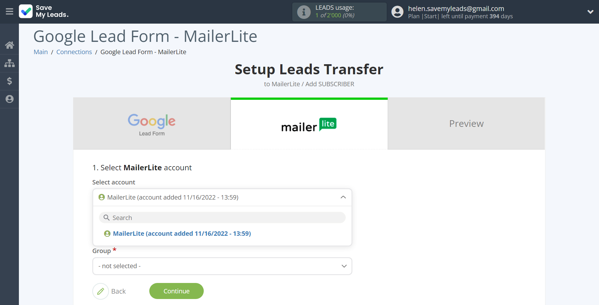 How to Connect Google Lead Form with MailerLite | Data Destination account selection How to Connect Google Lead Form with MailerLite | Data Destination account selection